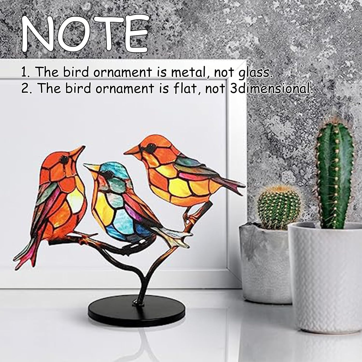 VNRGG Stained Birds on Branch, Desktop Ornaments Double,Sided Metal Flatness Table Art, Home Room Decoration,Suitable for Office Wine Cooler Decor.(3 Birds on a Branch) image number 5