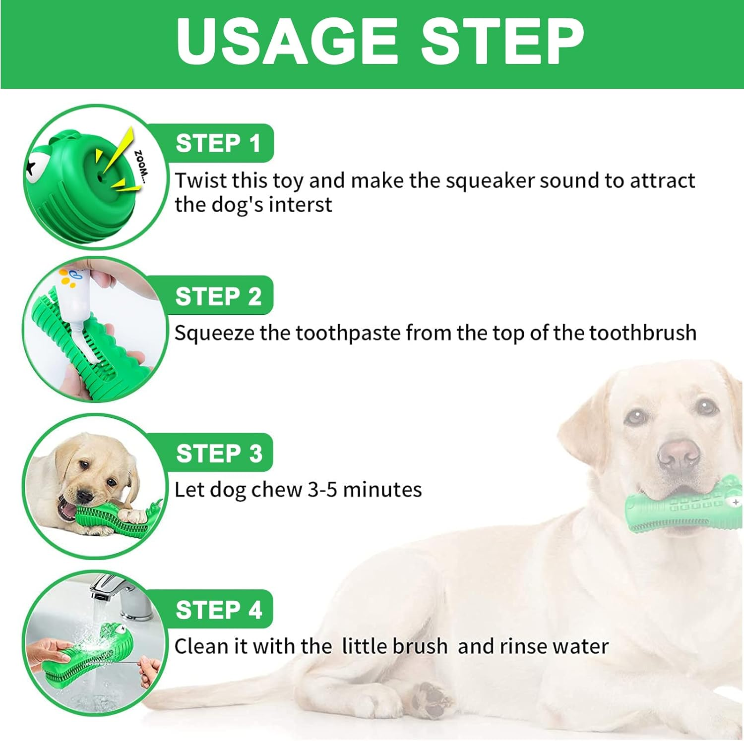 Dog Toys for Aggressive Chewers, Toothbrush for Old or Young Pet, Dog Chew Toys Made with Toughest Natural Rubber ,Durable Squeaky Dog Toys image number 1