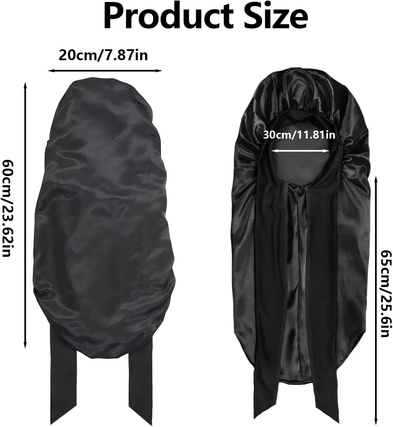 ONBPIY Braid Satin Bonnet Extra Long Hair Bonnet for Sleeping with Tie Band Foldable Hair Wrap for Braids Natural Hair Sleep Cap Black