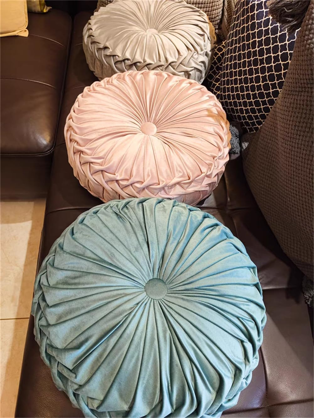 Throw Pillow Velvet Home Decoration round Pillow Cushion for Couch Chair Bed Car Bedroom (Gray) - Grey image number 3