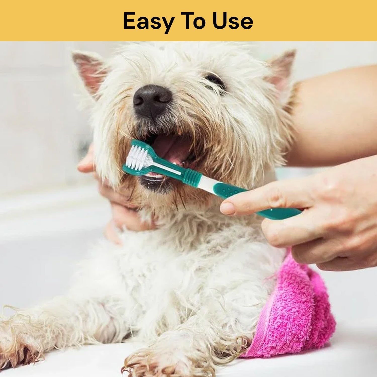 EZONEDEAL Three Sided Pet Toothbrush 360-Degree Pet Toothbrush Bad Breath Tartar Teeth Care Tooth Cleaning for Puppy, Small Dog and Cat (Dark Green) - Dark Green image number 2
