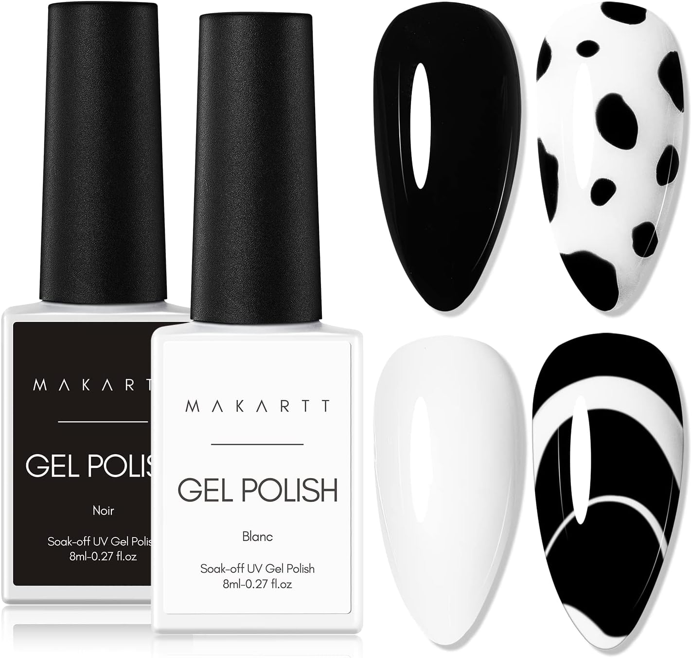 Makartt Gel Nail Polish Set, Black White Colours Black White Gel Nail Polish LED Pure Gel Soak off Duets Collection 8 Ml 2 Pieces image number 3