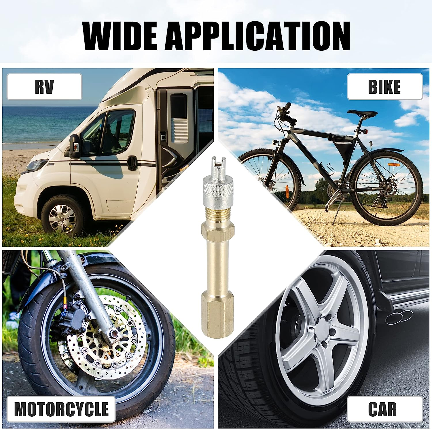 X AUTOHAUX 4Pcs 50Mm/1.97" Long Brass Auto Tire Valve Extension Adaptor Air Tyre Stem Extender Inflation Stright Bore for Car Truck Motorcycle Bike Mower Scooter