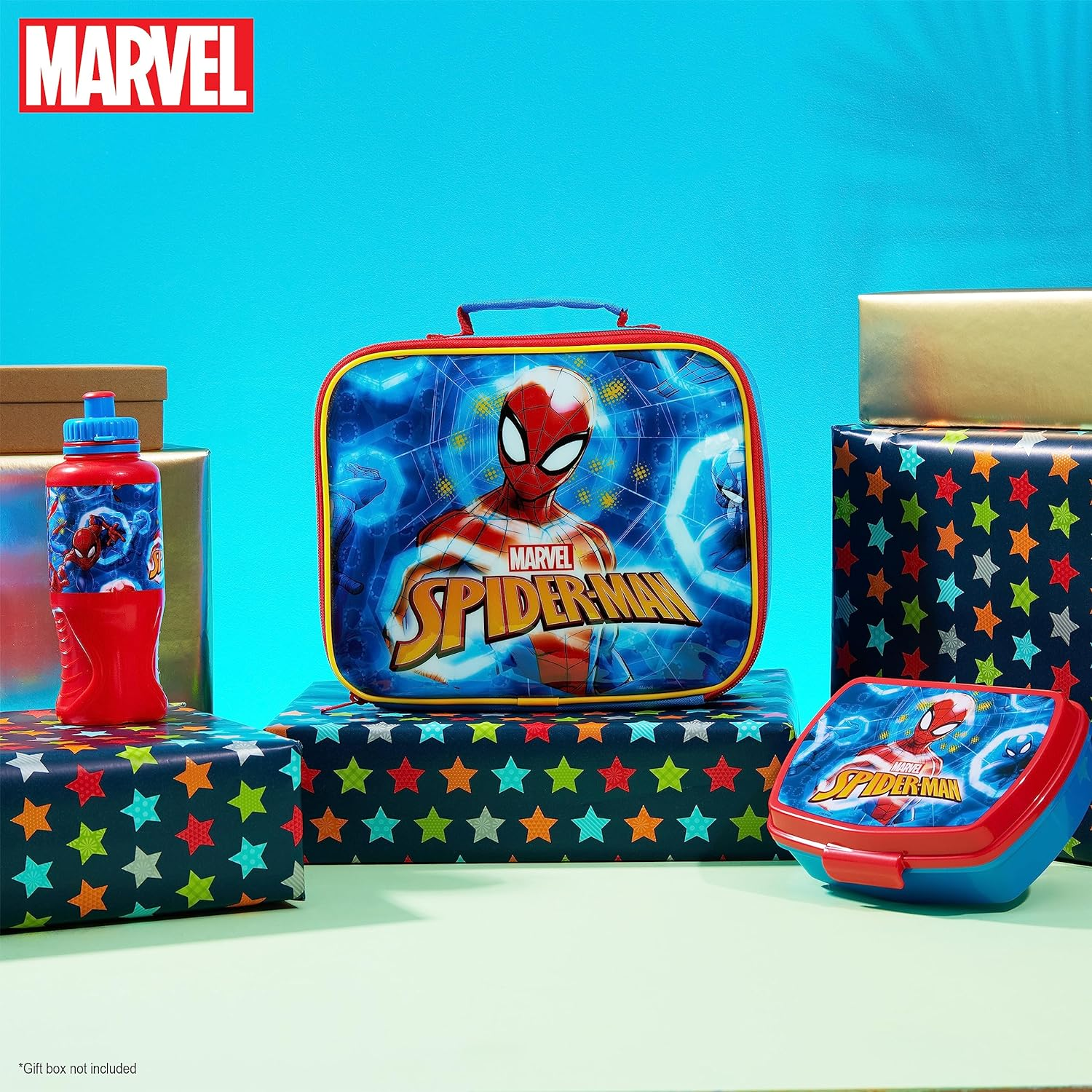 Marvel Kids Lunch Box 3 Piece Set Avengers Insulated Lunch Bag Snack Box 430Ml Spiderman Water Bottle BPA Free School Travel Captain America Iron Man Thor (Multicolor Spiderman) image number 5