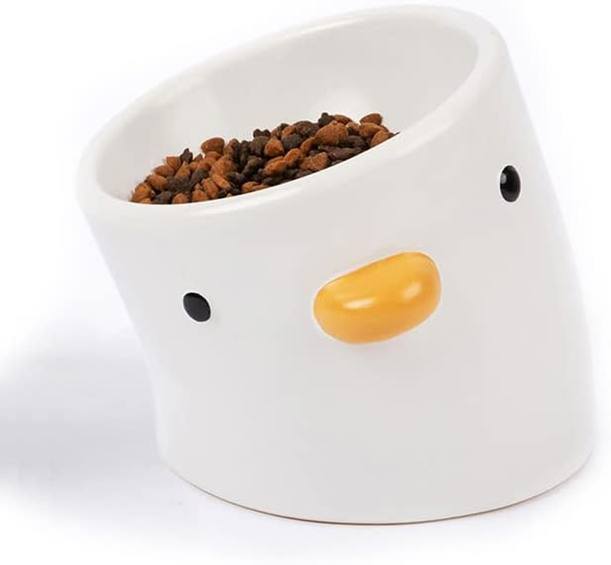 PURROOM Raised Cat Bowl 18&deg; Prevent Vomiting and Protect Pet'S Cervical Spine, Handcrafted Safety Ceramics, Cute Chick Shape, 2.2Lb Weight, Suitable for Small Dogs and All Cats. image number 3
