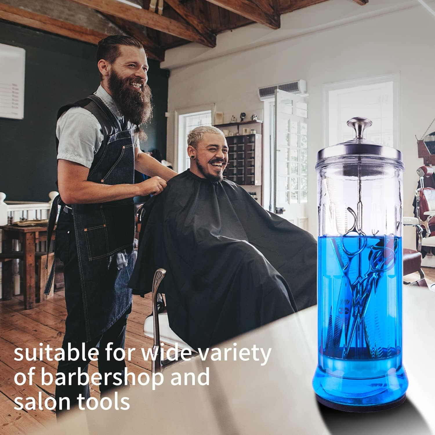 ZIBARBER Glass Disinfectant Jar, 50 Oz Large Sterilizing Jar for Manicure & Pedicure Implements, Salon Barber Tools - 11.7"H X 3.8"W image number 1