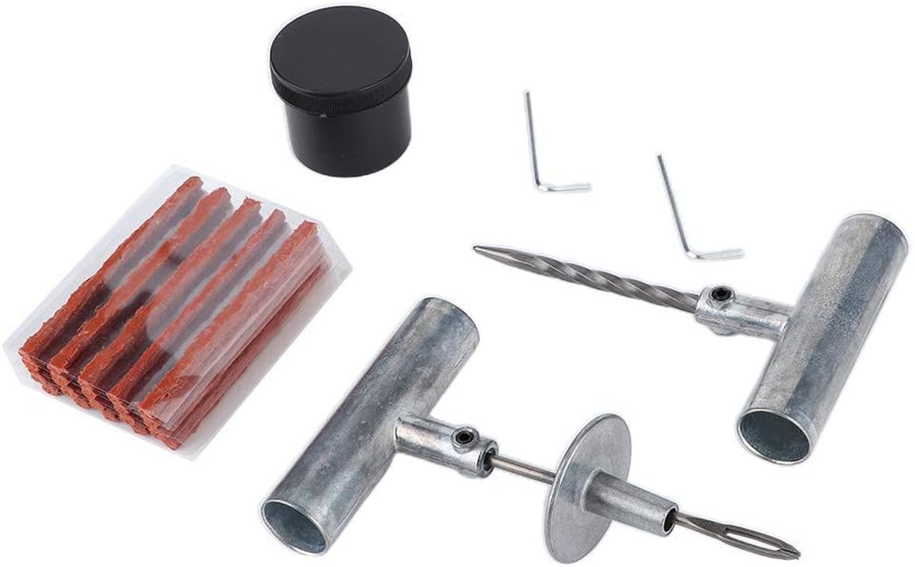 Tire Repair Kit for Tubeless Tires, Tire Plug Kit with Reamer & Insert Tool for Tractors Lawn Mowers Trucks Cars, Portable Puncture Repair Tool for Emergency Use