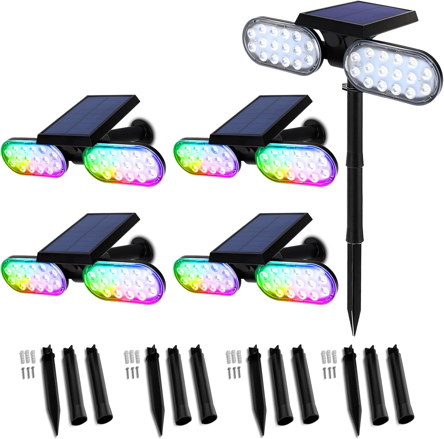 Solar Spotlights Outdoor Waterproof, Dusk to Dawn Color Changing Solar Light Solid 7 Colors, Stake Solar Lights Keep on All Night (4-Pack)