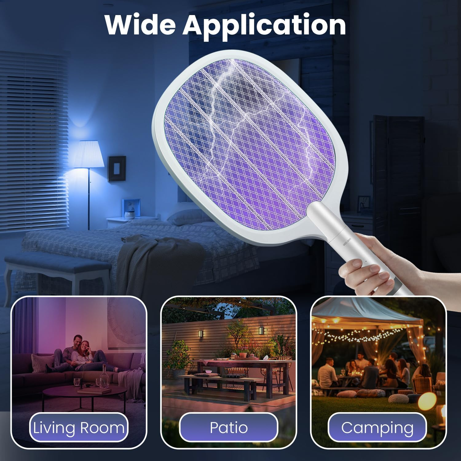 WEKUBA Electric Fly Swatter, with Base for Rechargeable, 6 Lamp Beads Mosquito Zapper, 1200 Mah Battery Fly Swatter, 3 Layer Safety Mesh, for Bedrooms, Homes, Backyard Gardens