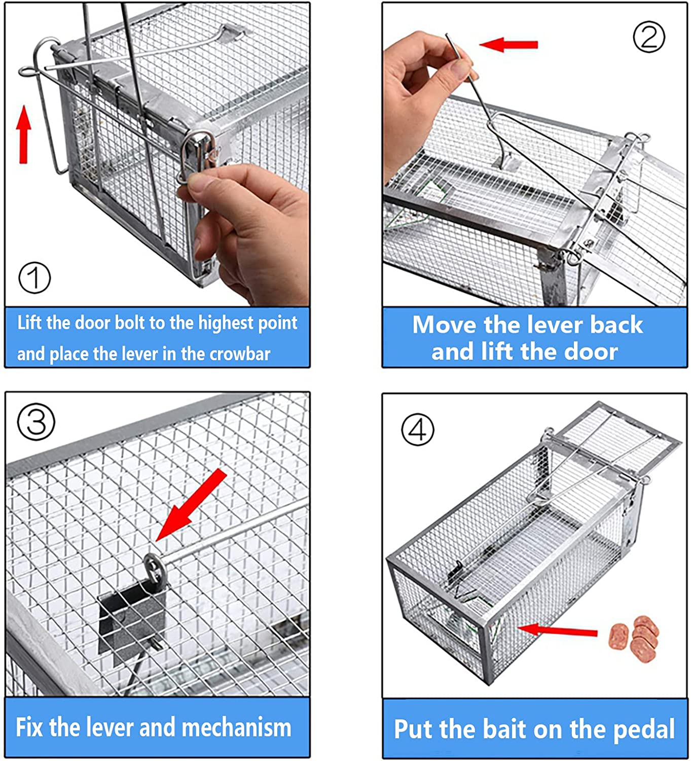 PIXESTT 2 PCS Humane Mouse Trap, Rat Cage Trap Suitable for Capturing Mice or Hamsters Alive, Friendly Small Animal Humane Live Cage Rat - 11.2'' X 5.5'' X 5'' image number 1
