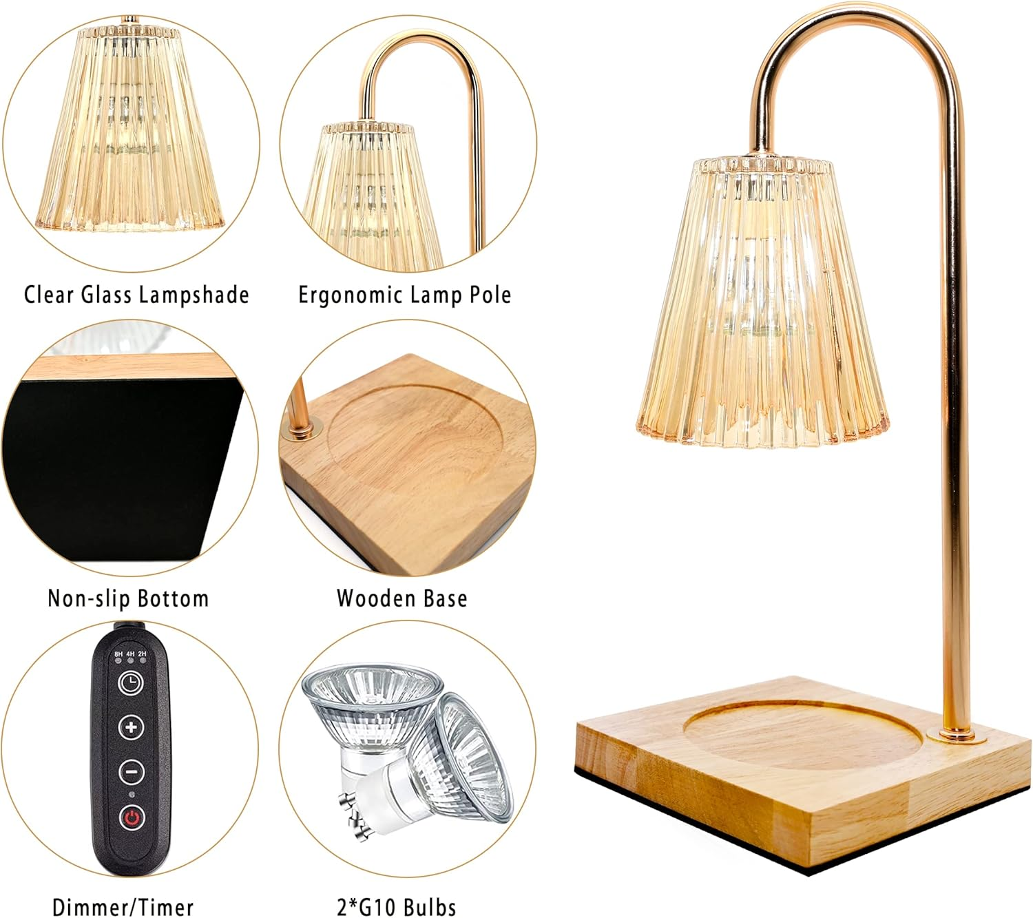 Candle Warmer Lamp with Timer, Dimmable Warming Light Compatible with Various Candles for Home Decor, Large Jar with 2 Bulbs Amber-02 image number 3