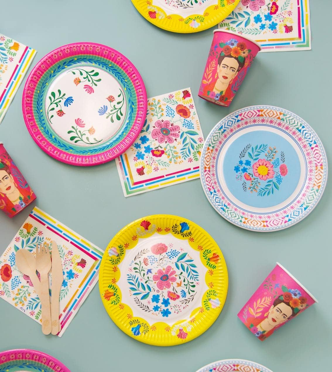Talking Tables Colorful Floral Paper Plates Disposable Tableware, Great for Afternoon Tea Party Table Decorations| Festival, Picnic, Kids Encanto Themed Birthday Party 9&rdquo;, Pink Blue Yellow, Pack of 12 image number 4