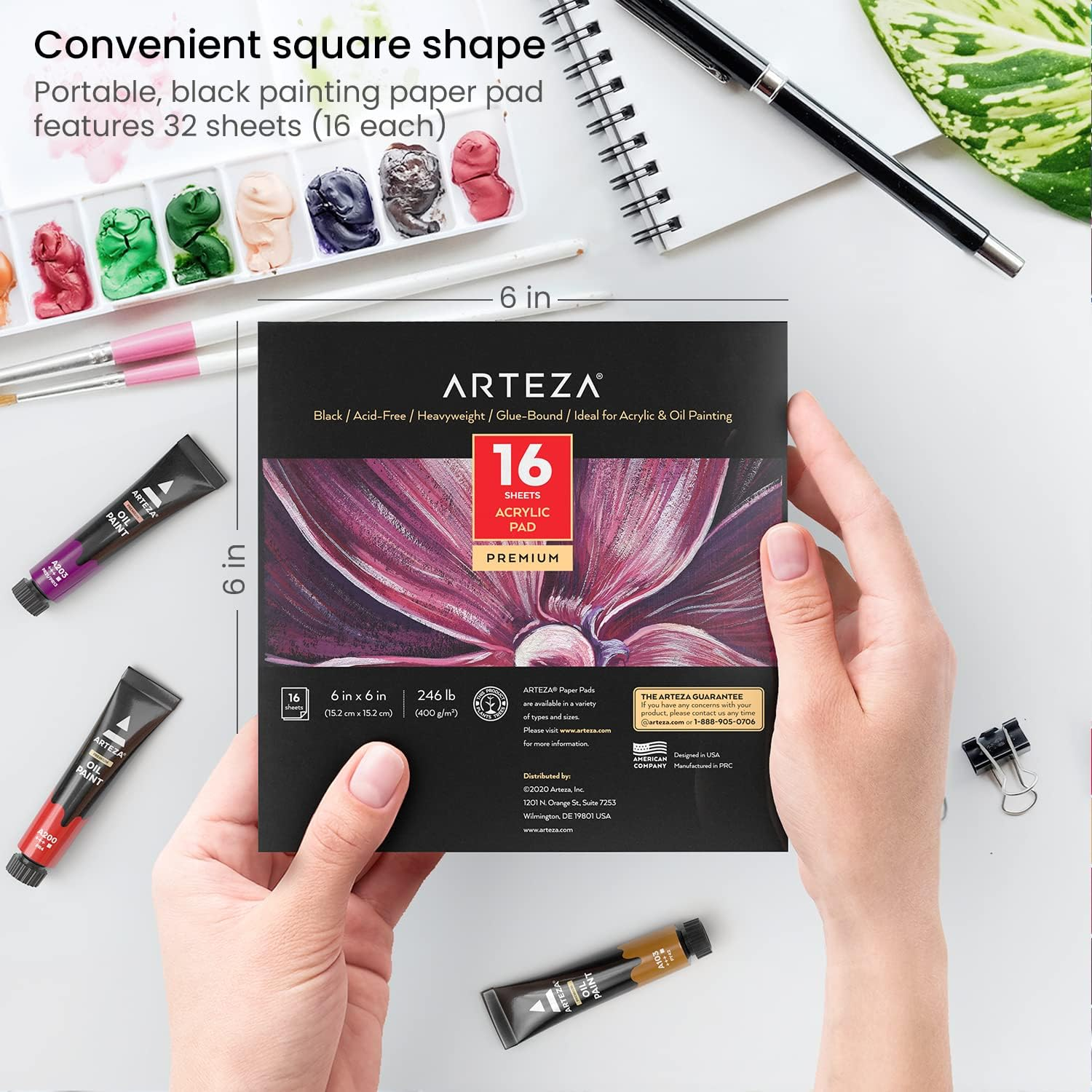 Arteza Black Acrylic Sketchbook, Pack of 2, 6 X 6 Inches, 16 Sheets Each, 246-Lb Painting Pad, Art Supplies for Acrylic and Oil Painting, Drawing and Sketching image number 3