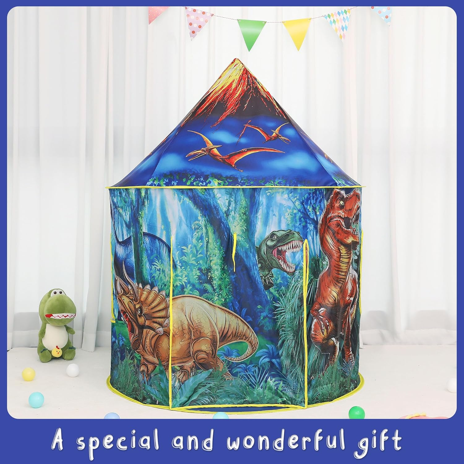 Kids Play Tent Kids Teepee Tent Dinosaur Castle Play Tent Pop up Tent Children Playhouse for Indoor Outdoor Portable Playhouse Boys & Girls Birthday Gift image number 4