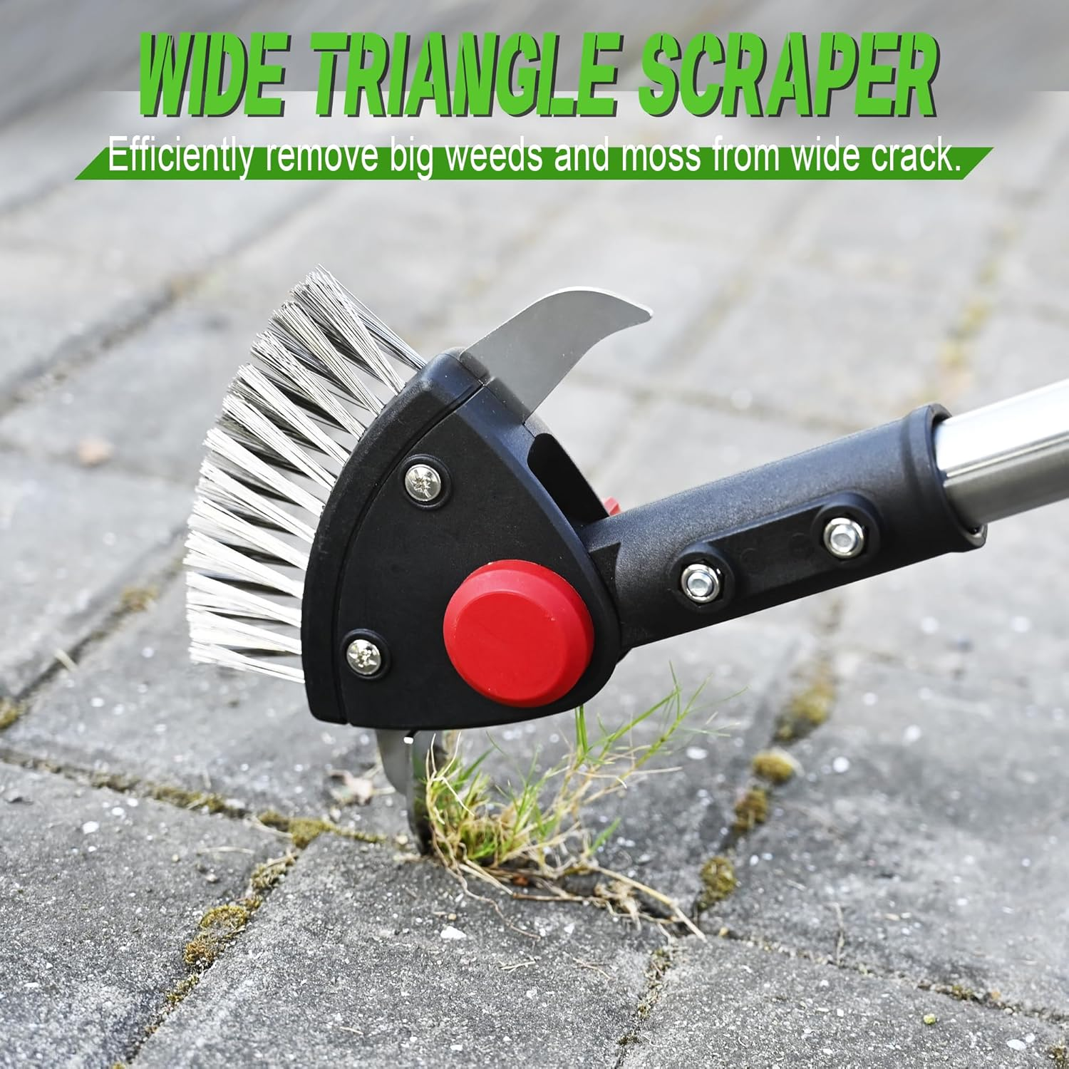 Crack Weeder Long Handle 3-In-1 Adjustable Crevice Cleaning Tool with Stainless Steel Weed Brush with 2 Scrapers Weed Puller Tool for Driveway, Patio Sidewalk to Remove Moss Weeds Dirt image number 4