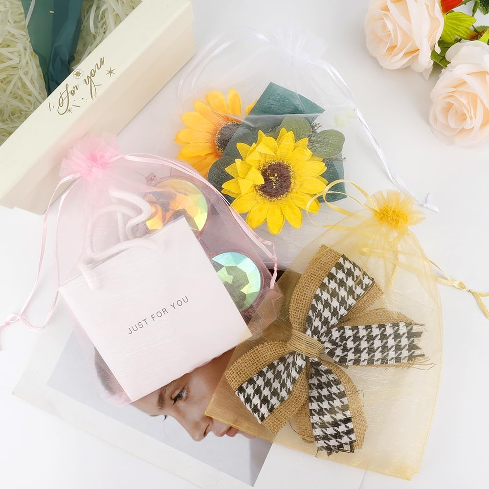 White Organza Bags 7X9 Inch 100Pcs Large Mesh Bags Drawstring Organza Gift Bags Jewelry Pouch for Valentines Wedding Halloween Eve Christmas New Year Baby Shower Party Favors Candy Fruit Wrap Bulk image number 1