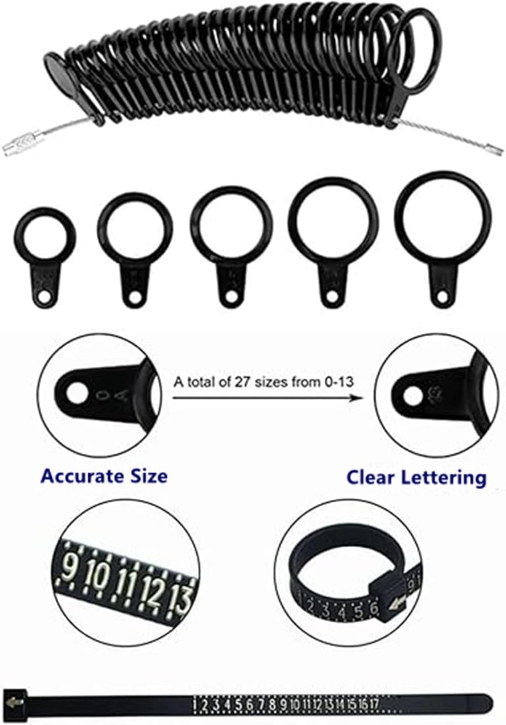 Ring Sizer Tool, Ring Size Measuring Tool with Plastic Ring Mandrel & Ring Sizer Guage, Four Size Ring Stick Jewelry Mandrel and Ring Gauge Finger Sizing for Jewelry Making image number 6