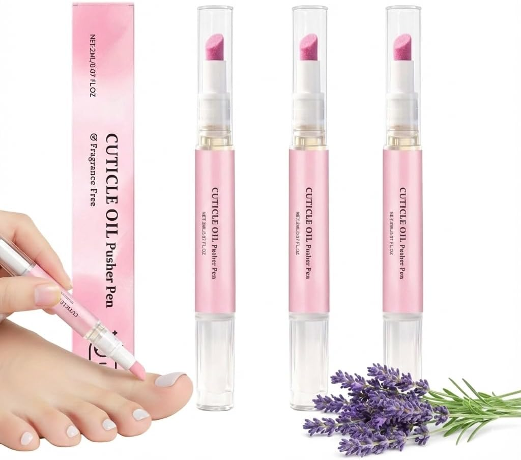 Cuticle Oil Pusher Pen, Cuticle Remover Care Strengthener, Deeply Hydrating & Nourishing Cuticles Conditioner Oil, Moisturizing and Brightening Nail Cuticles Remover Pen, Toenail Care Serum (3PCS)