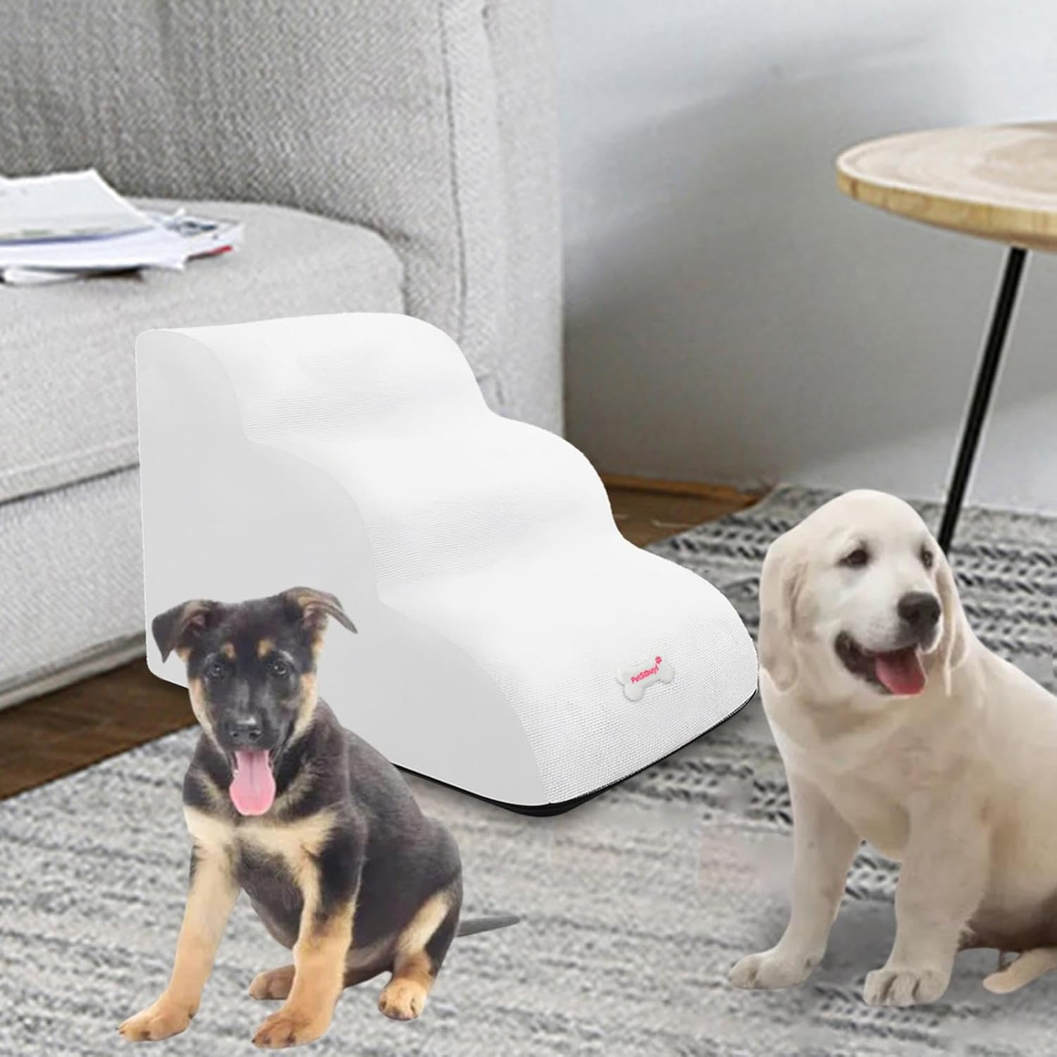 B Baosity Pet Dog Stairs Dog Climbing Ladder 3 Steps Dog Ramp for Older Dogs Portable Detachable Cover anti Slip Dog Steps Cat Stairs for Car High Bed, White image number 5
