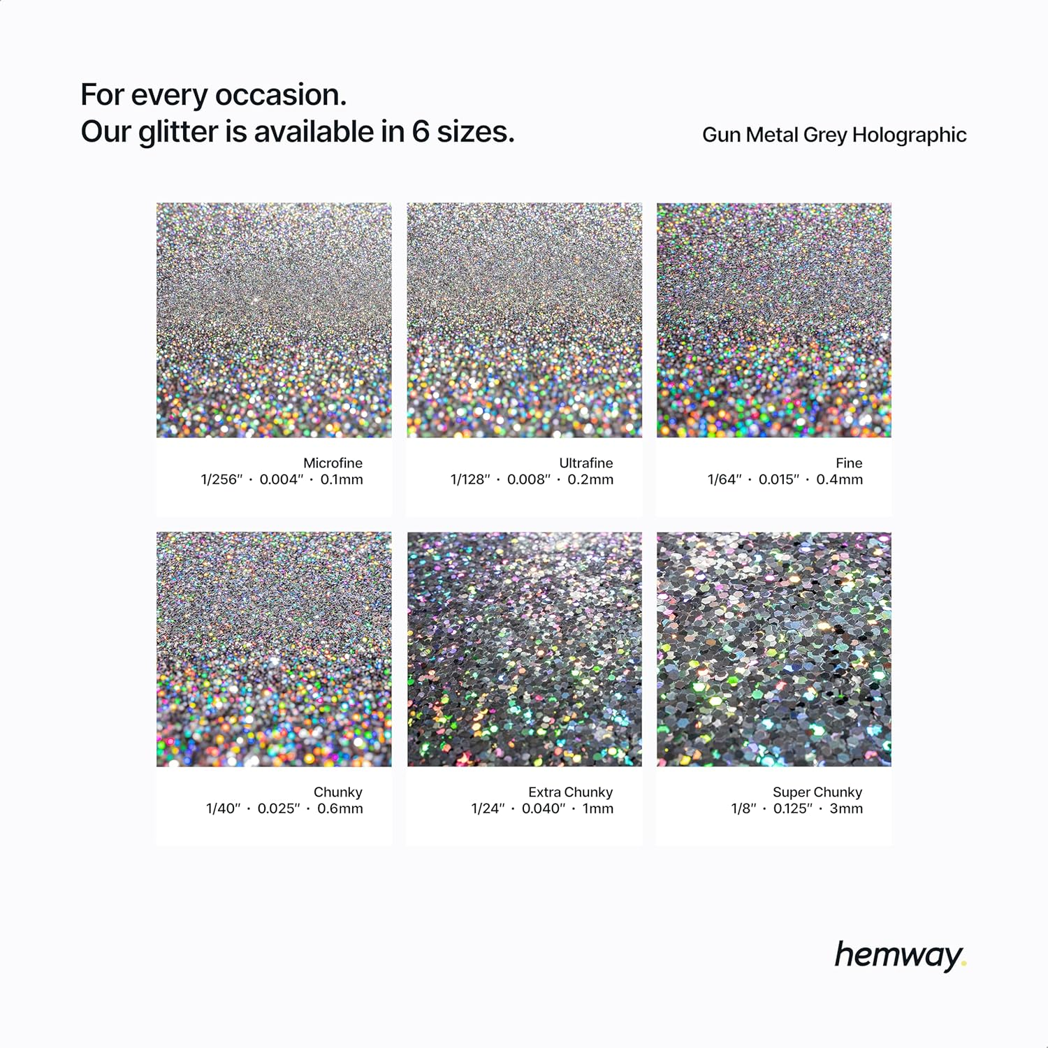 Hemway Premium Ultra Sparkle Glitter Multi Purpose Metallic Flake for Arts Crafts Nails Cosmetics Resin Festival Face Hair - Gun Metal Grey Holographic - Ultrafine (1/128" 0.008" 0.2Mm) 100G / 3.5Oz image number 2
