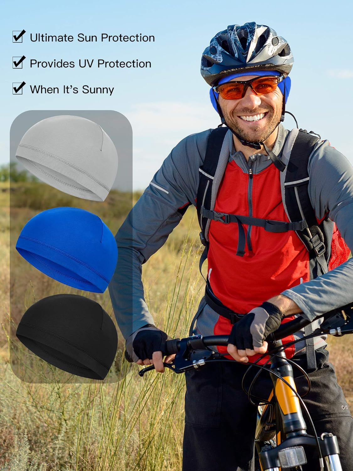 Boao 6 Pieces Helmet Liner Skull Caps Sweat Wicking Cap Running Hats Cycling Skull Caps for Men and Women - Black, Grey image number 4