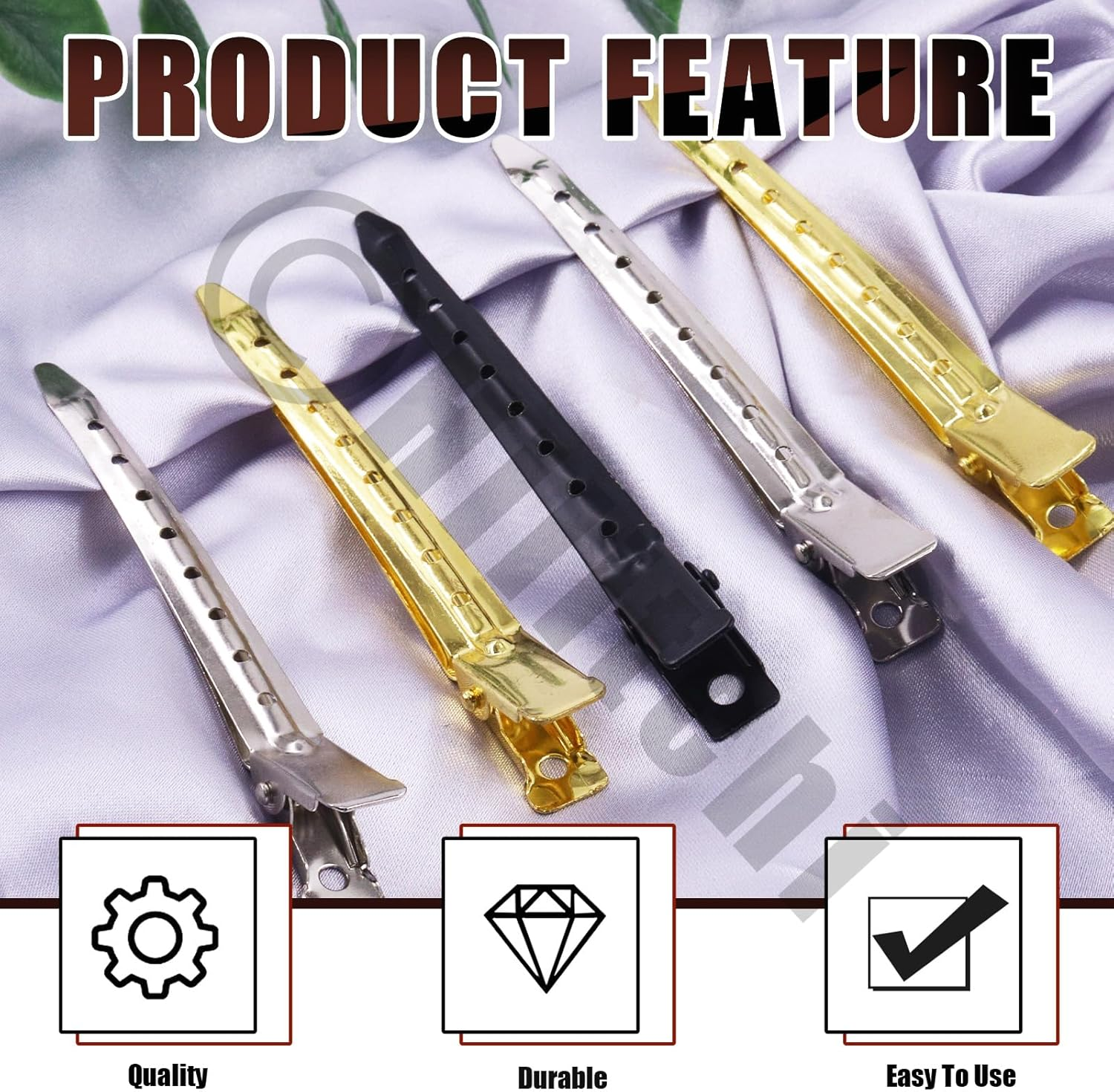 Hilitchi 45Pcs 3.5" Duck Billed Clips with Holes Metal Duck Billed Hair Clips Alligator Curl Clips Duck Bill Hair Clips Non-Slip Alligator Metal Clips for Hair Styling Sectioning(Silver, Gold, Black) image number 6