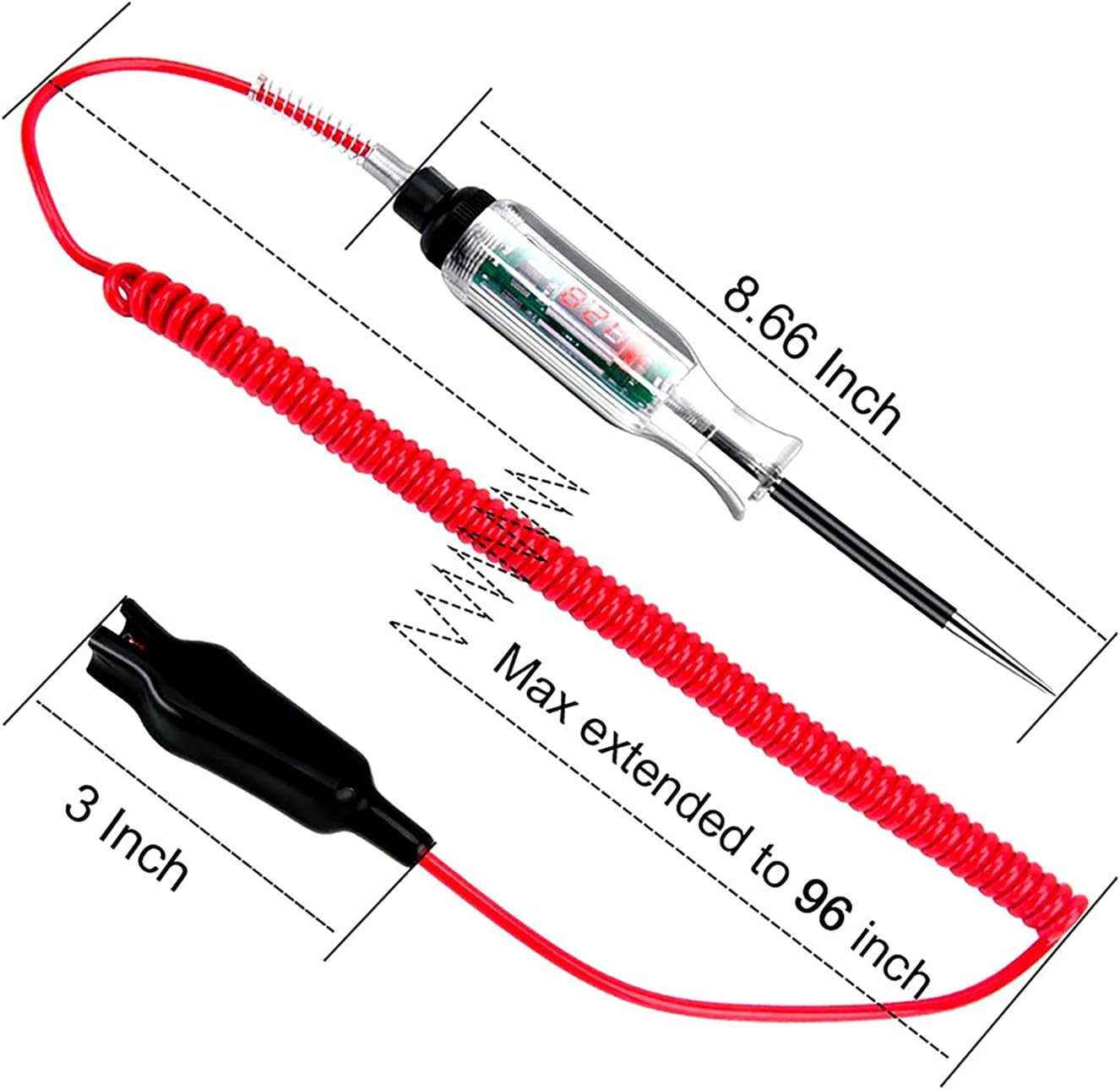 CGDI Upgraded Digital LED Automotive Circuit Tester, 3-32V Test Light with 96 Inch PU Extended Spring Wire, Vehicle Circuits Low Voltage Light Tester with Sharp Stainless Probe image number 6