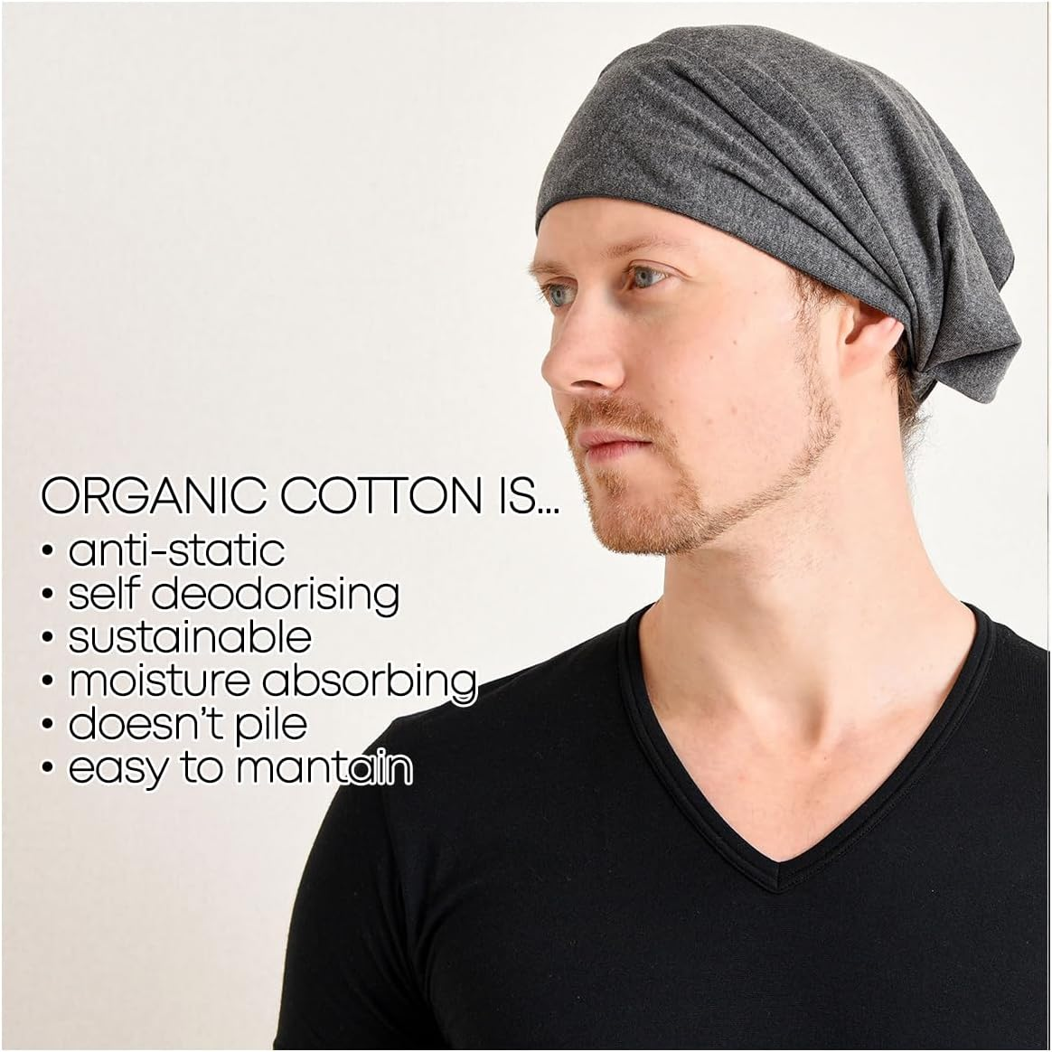 CHARM Organic Cotton Headband Bandana - Pre-Tied Wide Men Women Hair Band Fashion Chemo Head Band Dark Grey M image number 3