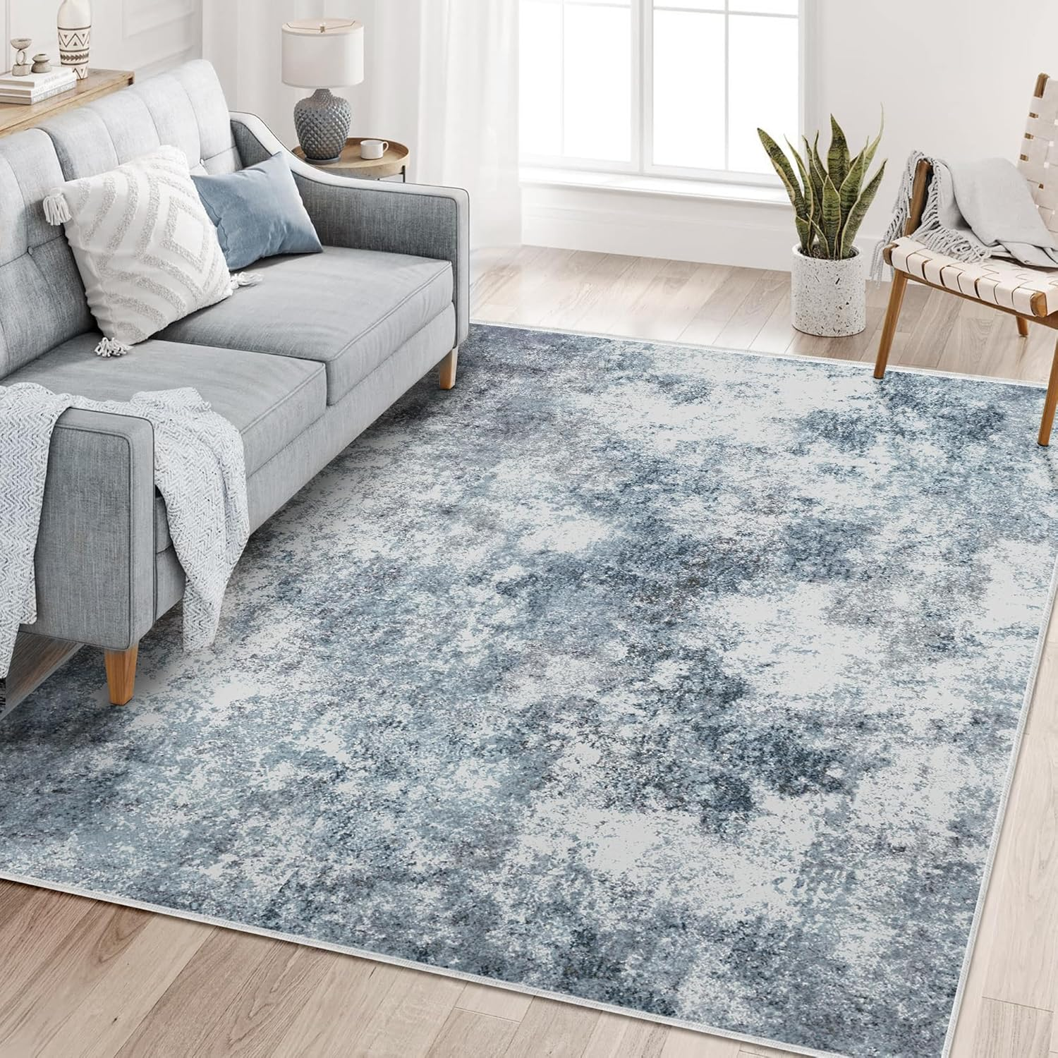 Large Area Rug Living Room Rugs, Modern Abstract Area Rug Deerly Washable Large Bedroom Rug with Non Slip Rubber Backing for under Dining Table Office Bedroom Indoor (Bluegrey, 200X300)