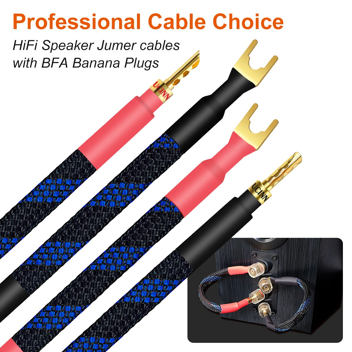 UCINNOVATE BFA Speaker Jumper Cables with Banana Plugs, 4 Pack 20Cm/7.8&rdquo; BFA to Y Plug Banana Bi-Wire Speaker Cable Bridge, 11AWG Hifi Speaker Jumper Cable with Gold Plated Spade for Home Theater