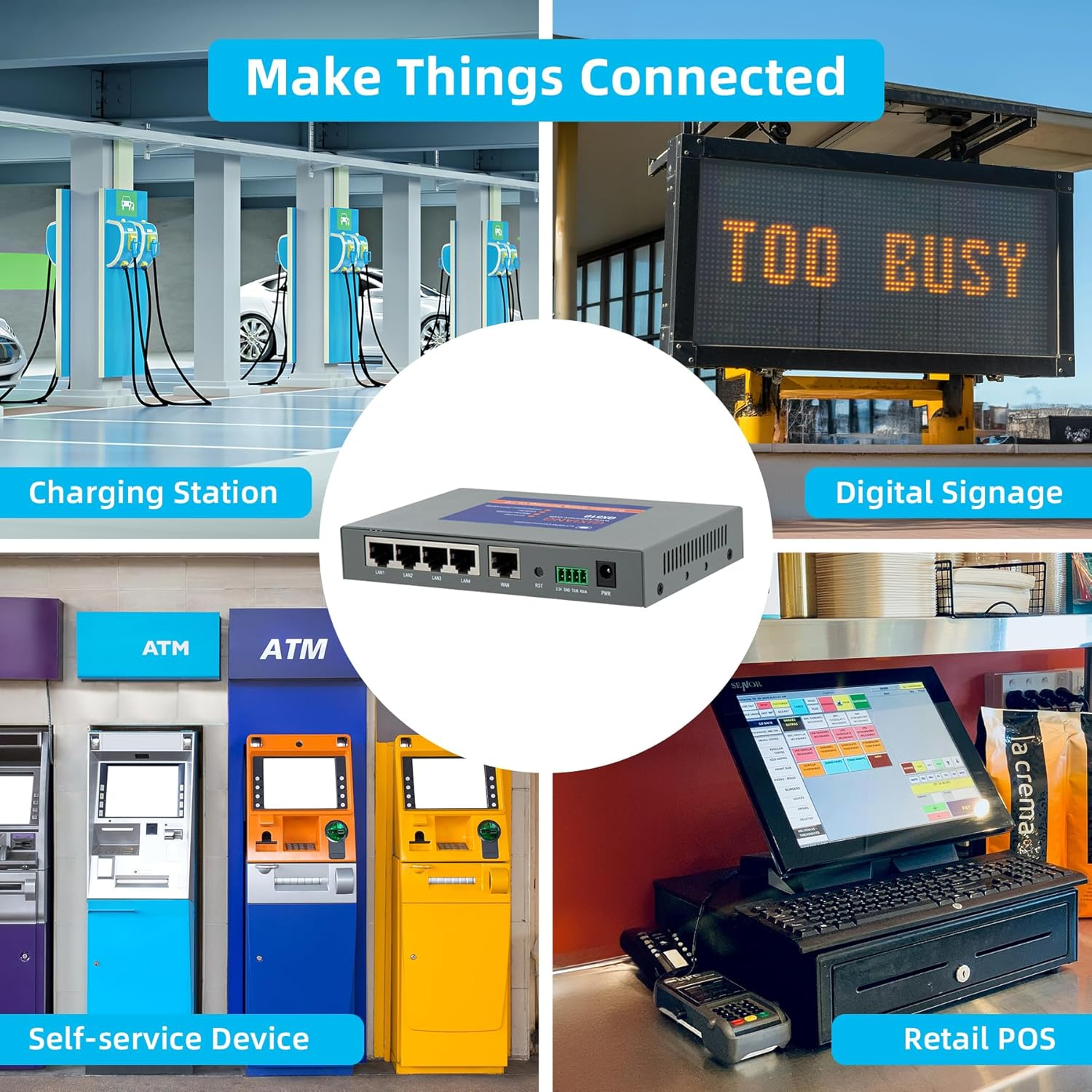 QX510-AUW2 Industrial 4G LTE Wifi Router with 5 Ethernet Ports, Cellular VPN Client Routers for Wireless Internet Backup, M2M Gateway RS232 Modem for Cameras Manufacturing Retail POS Charging Station image number 4