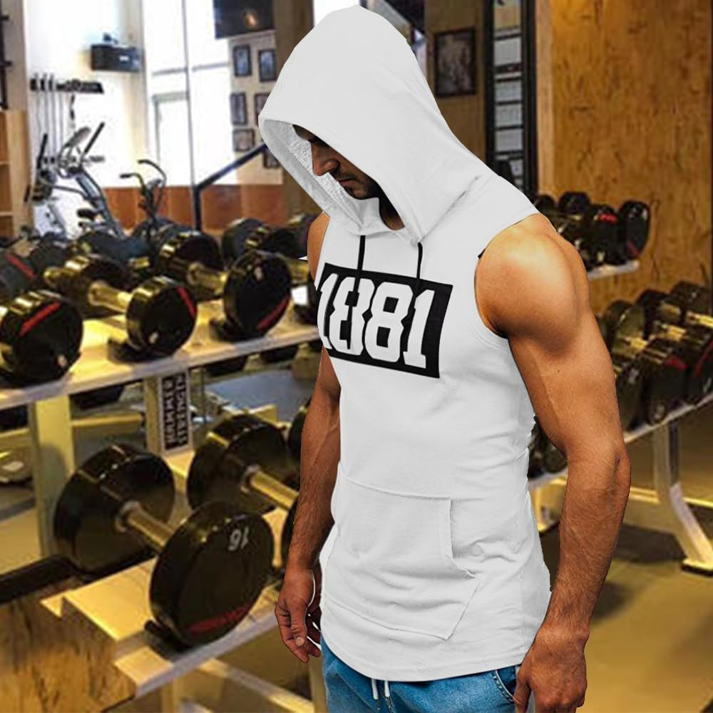 Tank Top Men'S Muscle Shirt Sleeveless Hoodie Muscle Shirt Workout Sports Top Hand Pocket Fitness Drawstring Hooded Vest Top image number 5