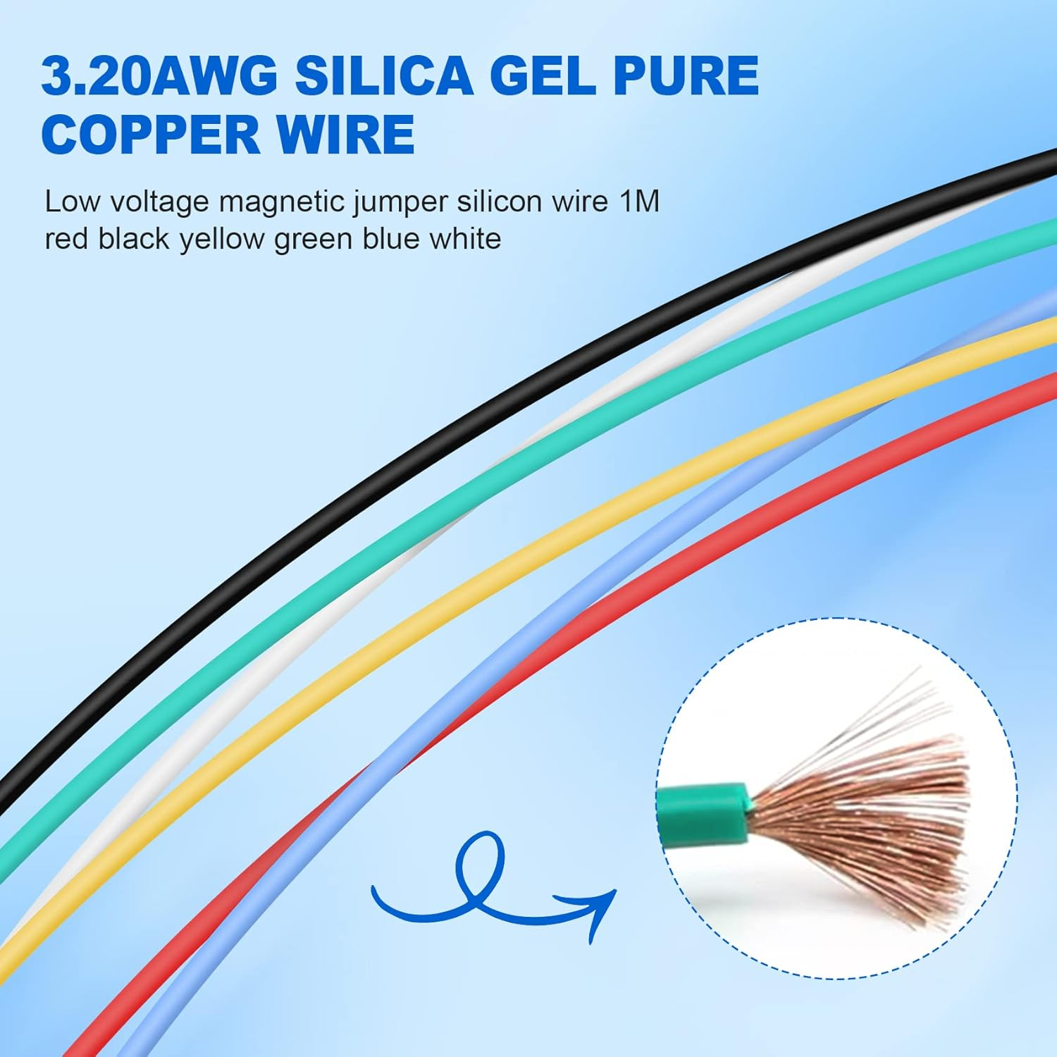 Elqater 6PCS Magnetic Test Leads Silicone Soft Flexible Jumper Test Wires 3.3FT 20AWG 30V AC 5A Compatible with Thermostats, Control Panels, Sensors, Switches, Alarm Panels image number 1
