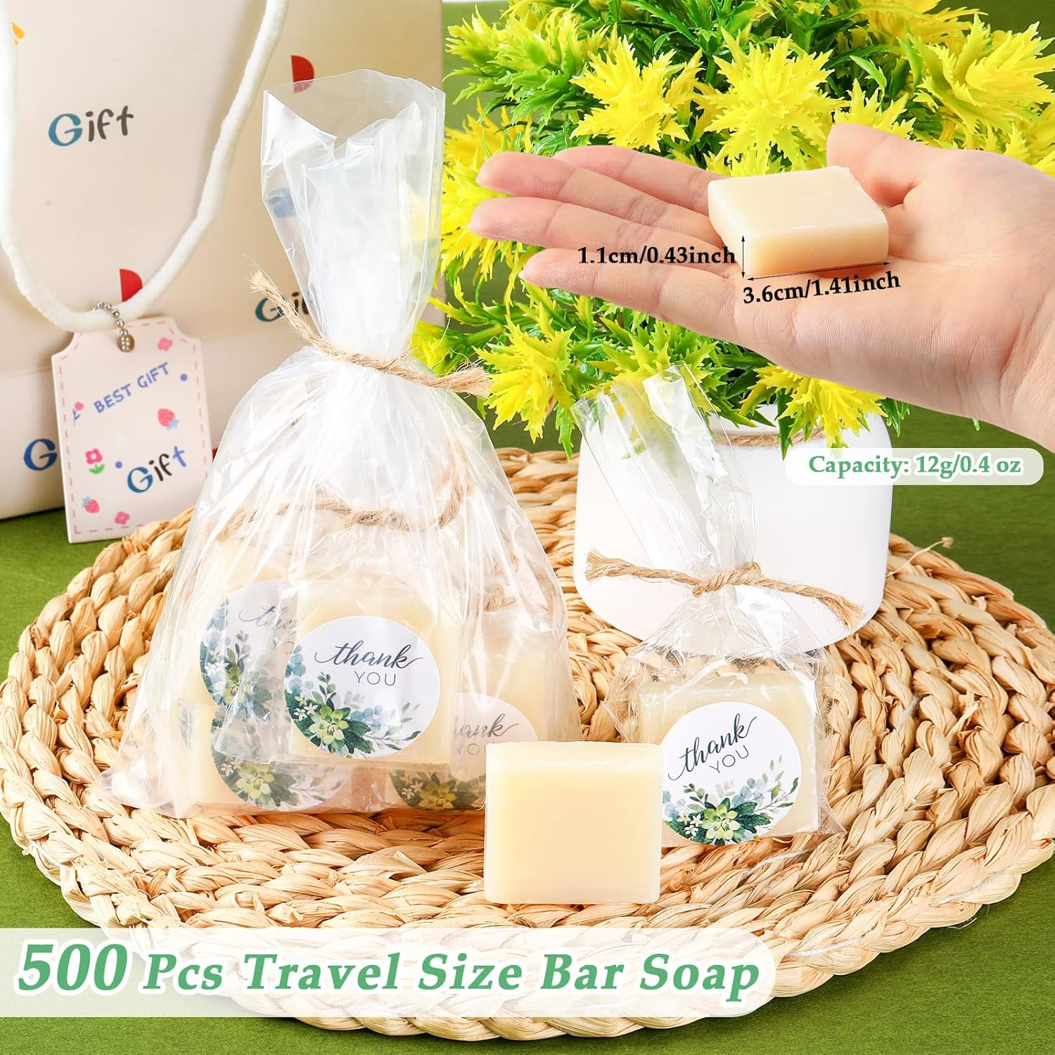 Leelosp 60 Set Square Mini Soaps for Guests Small Scented Bars White Hand Soaps with Thank You Tag Cards for Baby Shower Bridal Shower Gifts Wedding Birthday Party image number 2