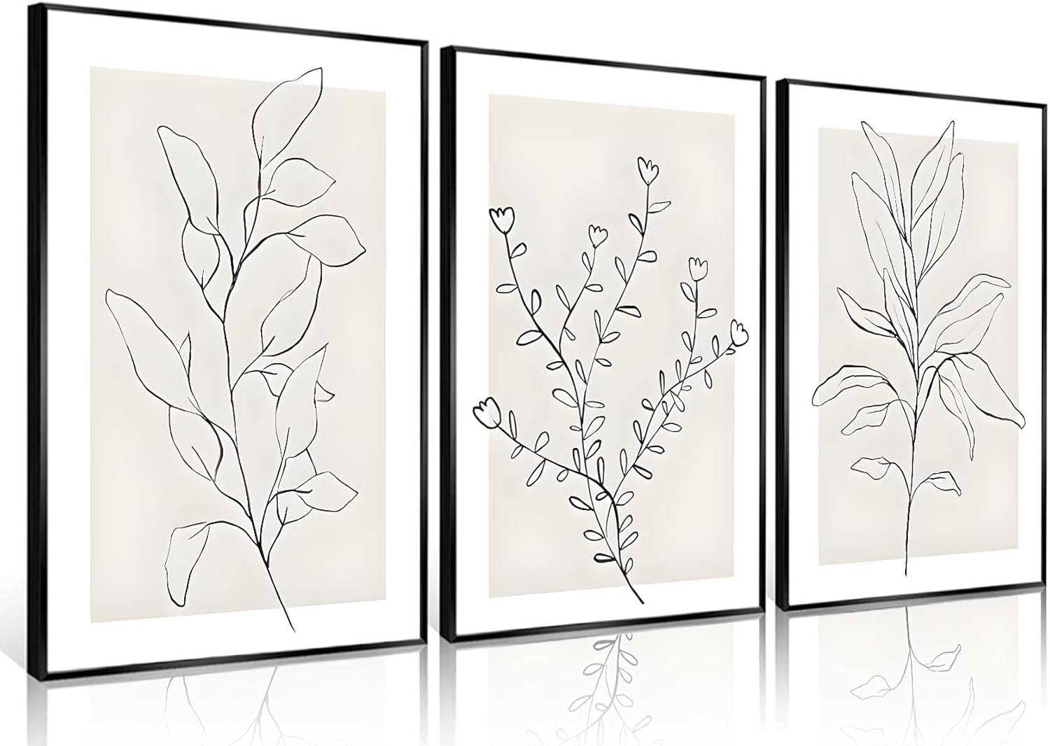 3Pcs Neutral Botanical Wall Art Minimalist Abstract Botanical Line Canvas Posters Prints Modern Beige Boho Plant Paintings Wall Decor Pictures for Bedroom Living Room Home Decoration, Unframed image number 3