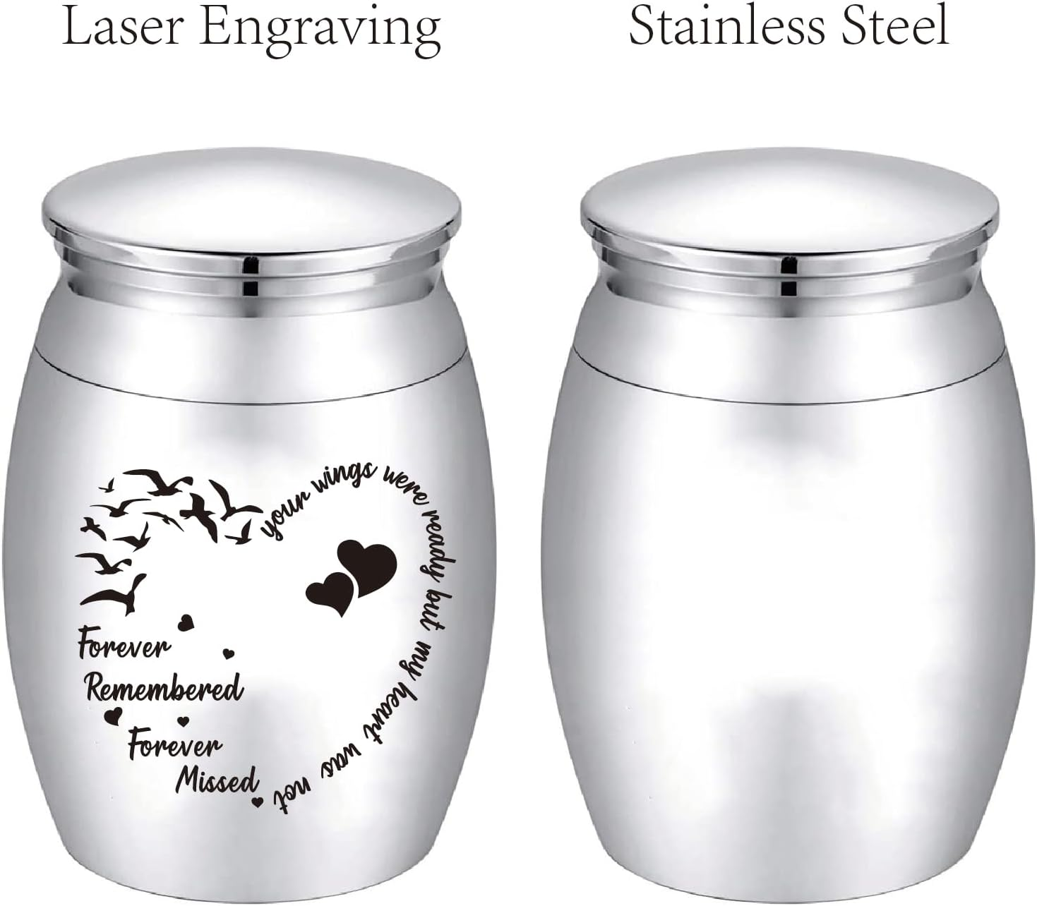 CREATCABIN Seagull Heart Mini Urns for Human Ashes Small Cremation Keepsake Urn Silver Alloy Sharing Funeral Urn Miniature Burial Jar Memorial Ashes Holder Decorative Urns 1.6X1.2Inch image number 1