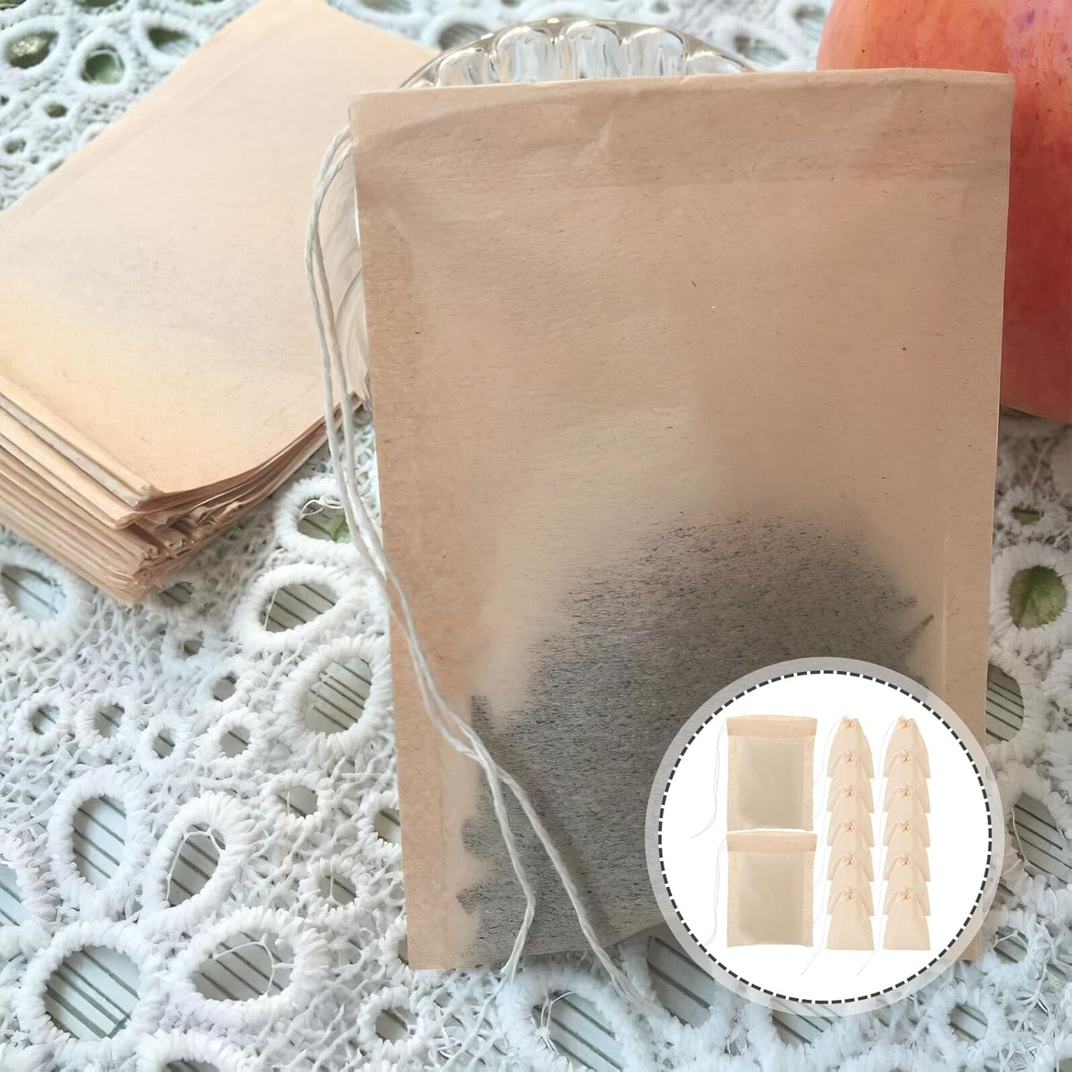 BESPORTBLE 100Pcs Disposable Tea Infuser Bags with Drawstring Natural Unbleached Paper Filter Bags for Loose Tea Coffee Herbal Brewing Fine Filtration Portable and Convenient for Home And image number 5