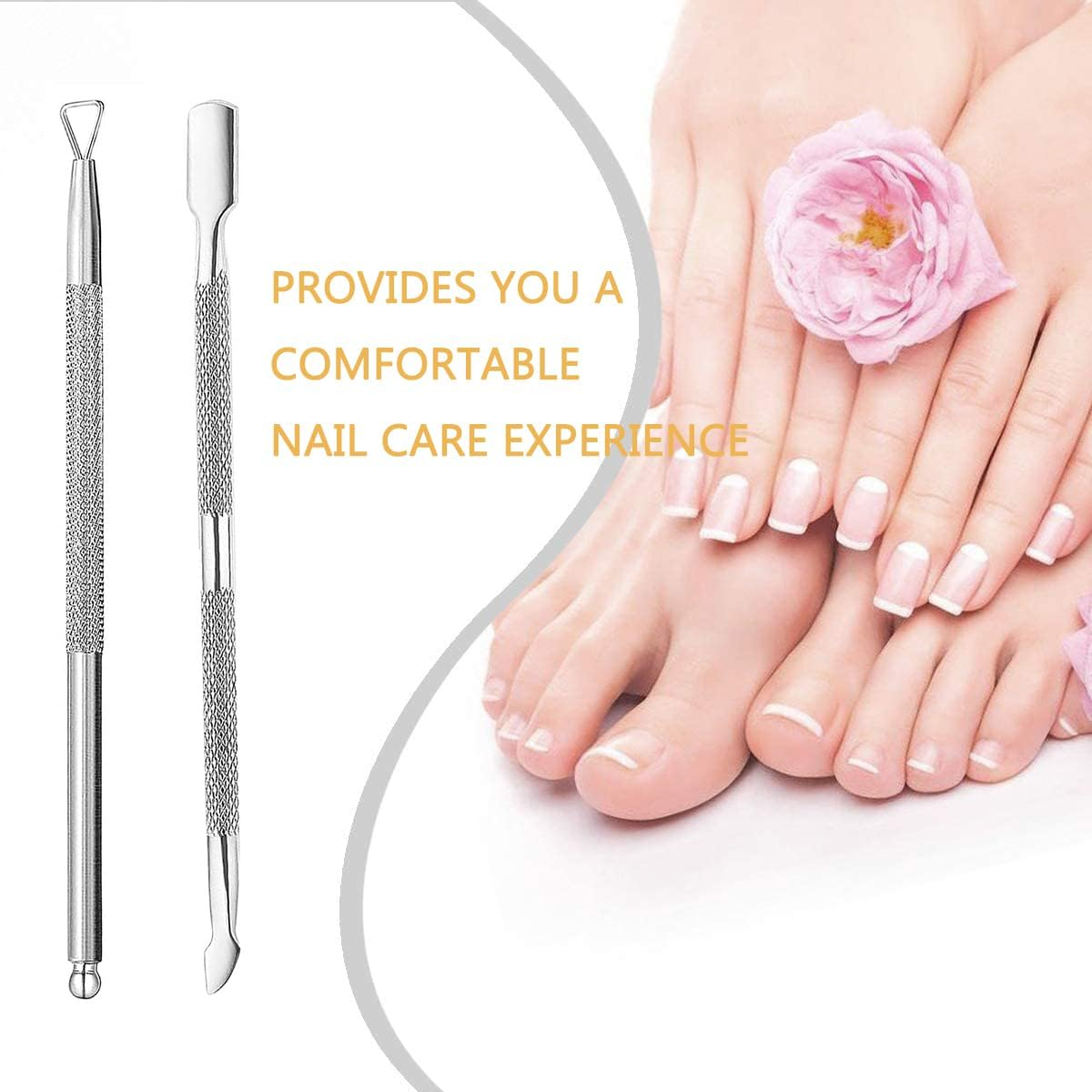 2 Pcs Professional Cuticle Pusher and Cuticle Peeler UV Gel Nail Polish Remover Tool Stainless Steel Dual Head Nail Scraper for Fingernails and Toenails image number 3