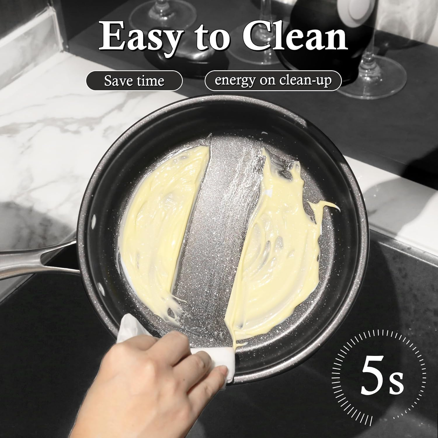 ASKSCICI 7-Piece Nonstick Granite Induction Stainless Steel Pots and Pans Set with Frying Pans & Saucepans - Non-Toxic, PFOS & PFOA Free, Oven Safe, Suitable for All Stoves, Dishwasher Safe, Black image number 1