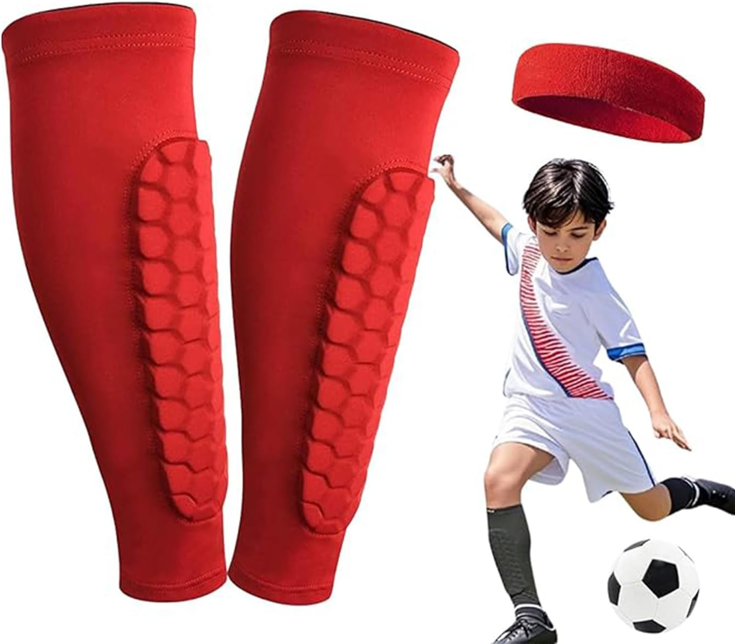 Kids Shin Guards for Soccer, Youth & Adults 8-10, Lightweight Breathable Anti-Collision Calf Protector, Comfort Fit Sports Shin Pads