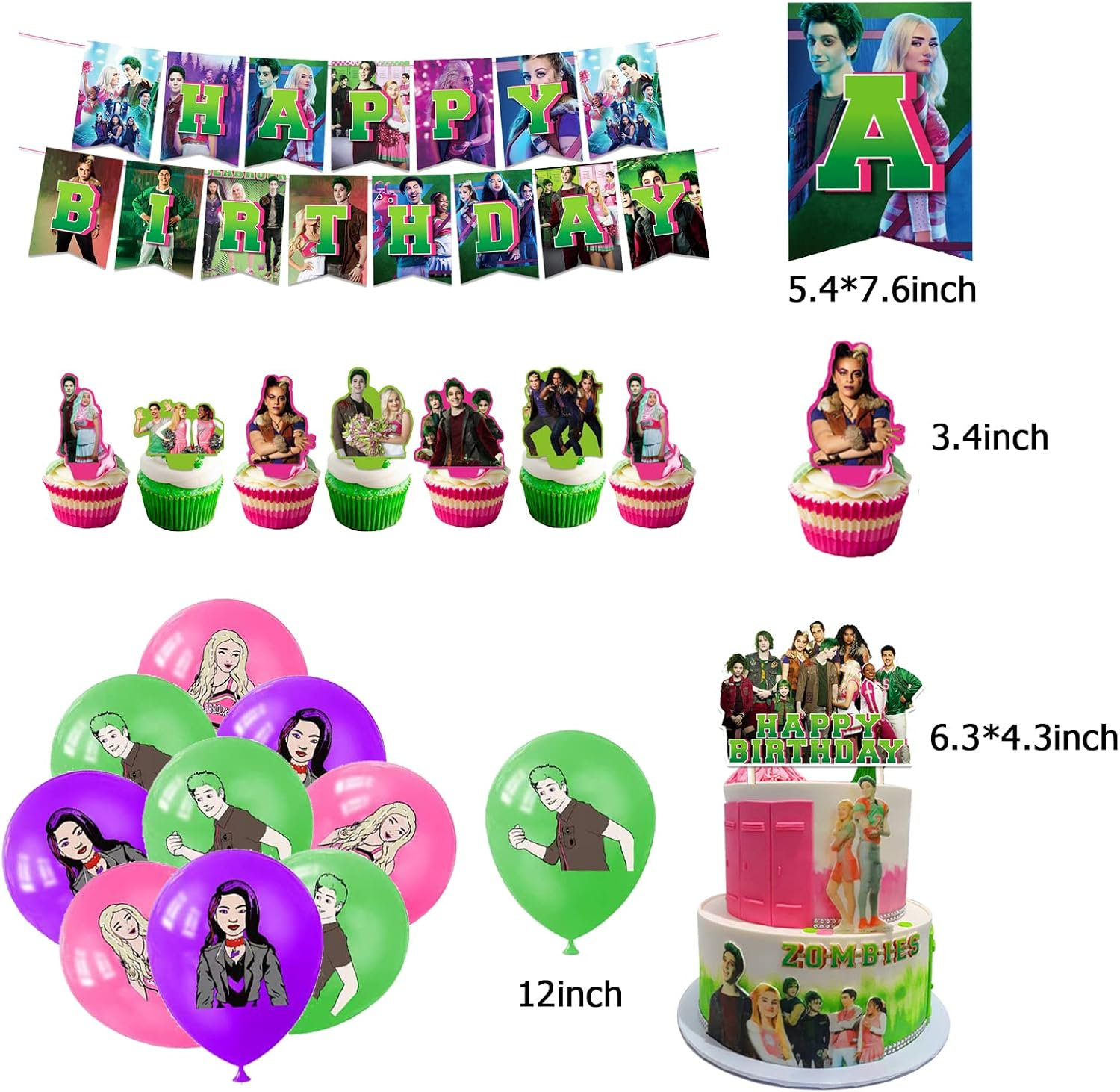 Dinoeye Zombie Green Zombie Balloons, Cake Topper, Happy Birthday Banner Birthday Party Decoration Pack image number 3