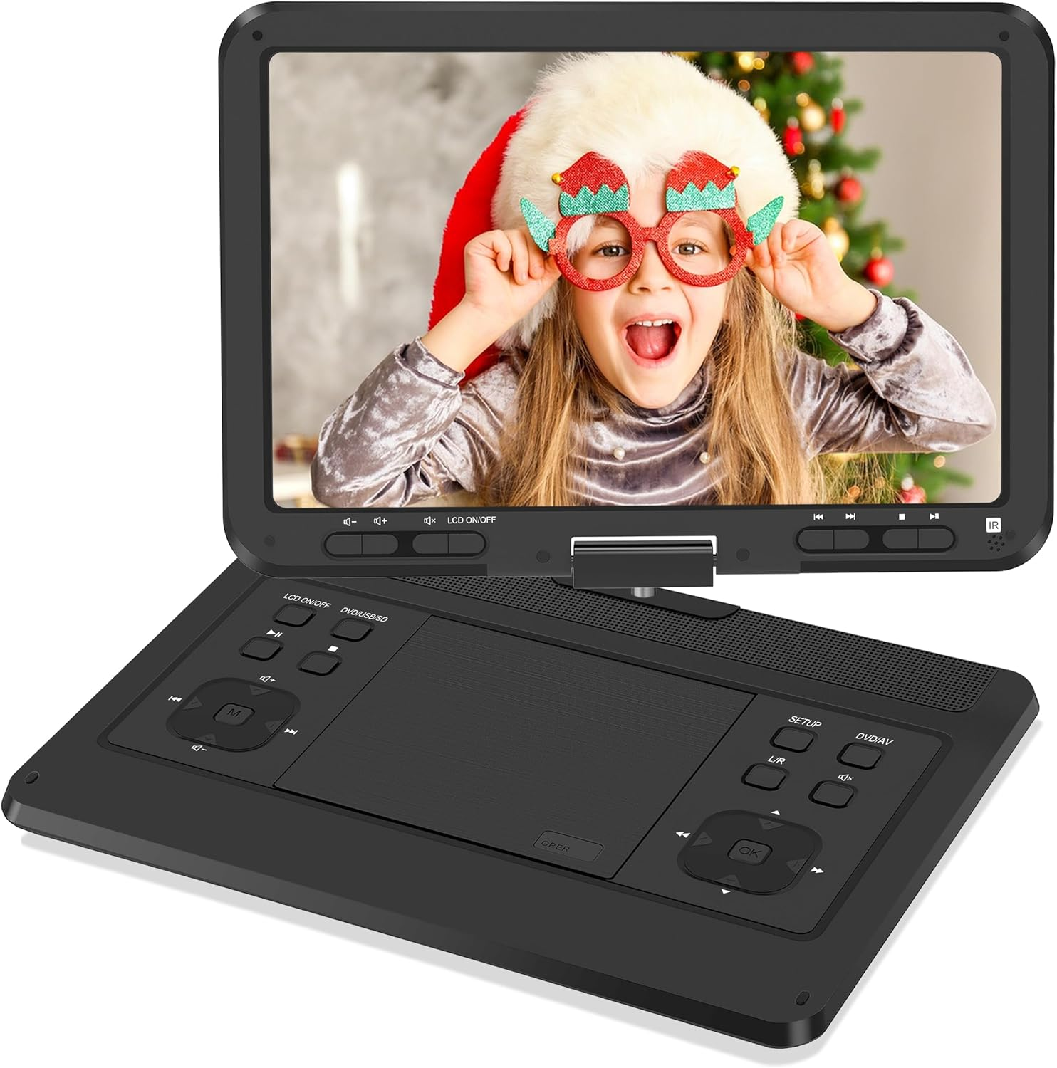 16.9'' Portable DVD Player with 14.1&rdquo; HD Large Swivel Screen, DVD Player Portable with Screen Buttons for Easy Control, 6 Hrs Battery, Car Charger, Region Free, Support USB/SD Card, Black