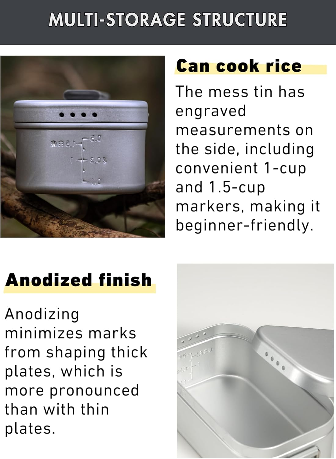 CAMPINGMOON Mess Tin 1.3L Aluminium Camping Cookware Extreme Thick S-2013 image number 1