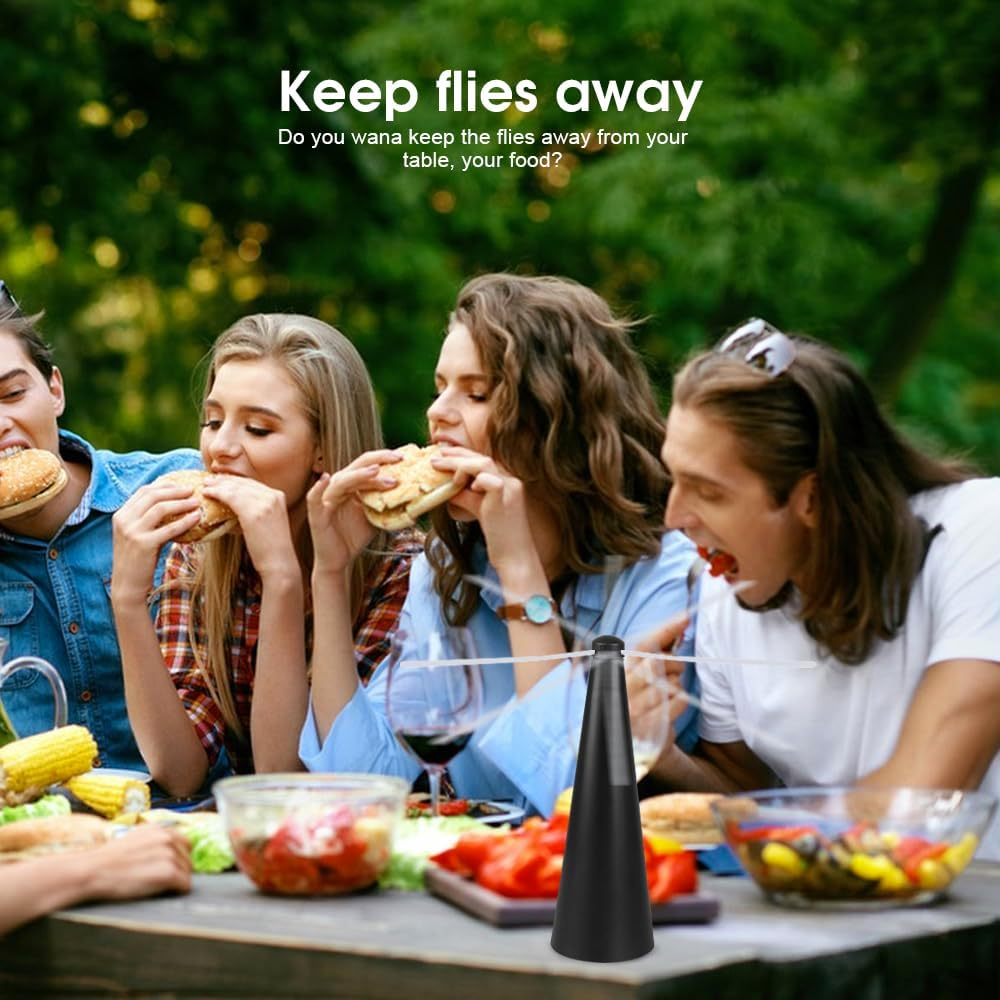 Living Today Fly Swatter Fan, Battery Operated Food Spinning Fan for Table Picnic,Portable Table Fly Repellent Fan,Food Fruit Fans for outside Indoor Meal for Restaurant Patio Home Barbeque (1, Black) - 1, Black image number 2