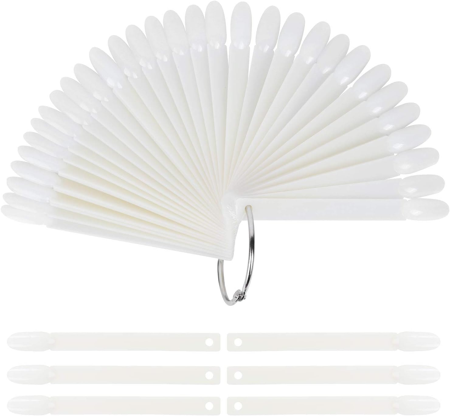 200 Pcs Transparent Nail Swatches Sticks, Fan-Shaped PVC False Nail Art Tips Display Practice Sticks Tool with Metal Split Ring Holder