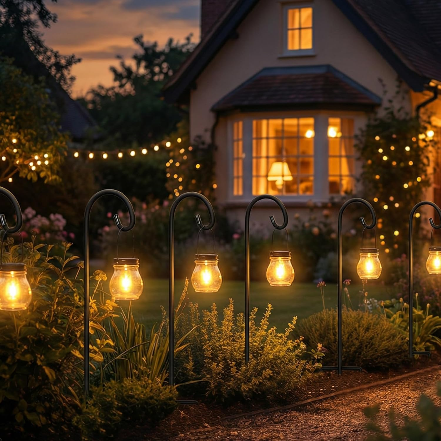 Gtongoko 8 Pack Shepherds Hooks for Outdoor 32 Inch Garden Hooks for Hanging Plants, Lanterns, Bird Feeders, Solar Lights, Mason Jars, Weddings Decor, Adjustable, Matte Black image number 5