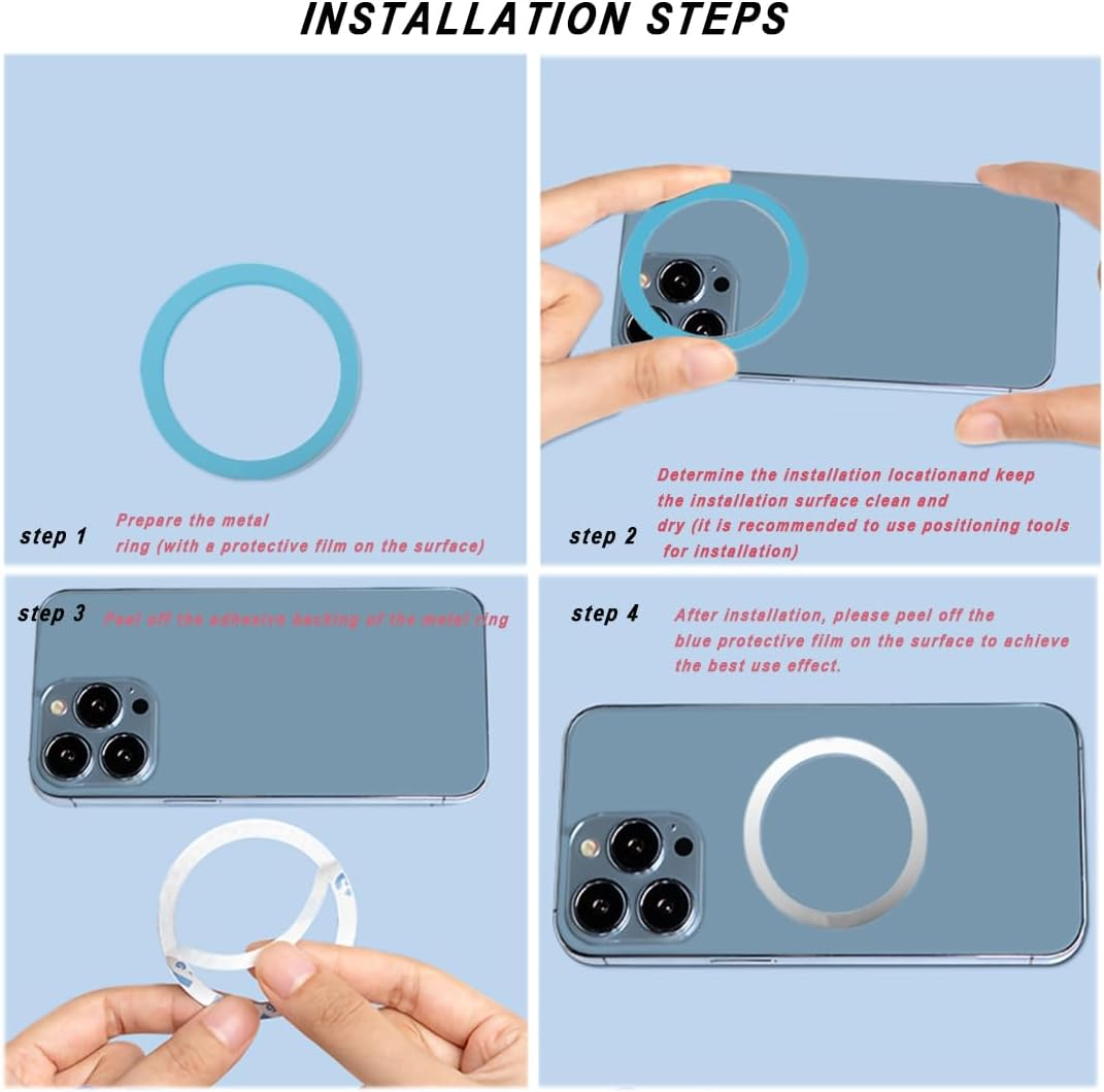 6 Pcs Universal Metal Rings Sticker Compatible with Magsafe Magnetic Wireless Charger Iphone 15 14 13 12 Pro Mini Max Galaxy,(No Magnet) Ultra-Thin Car Charger Conversion Accessories,(Black,White) image number 1