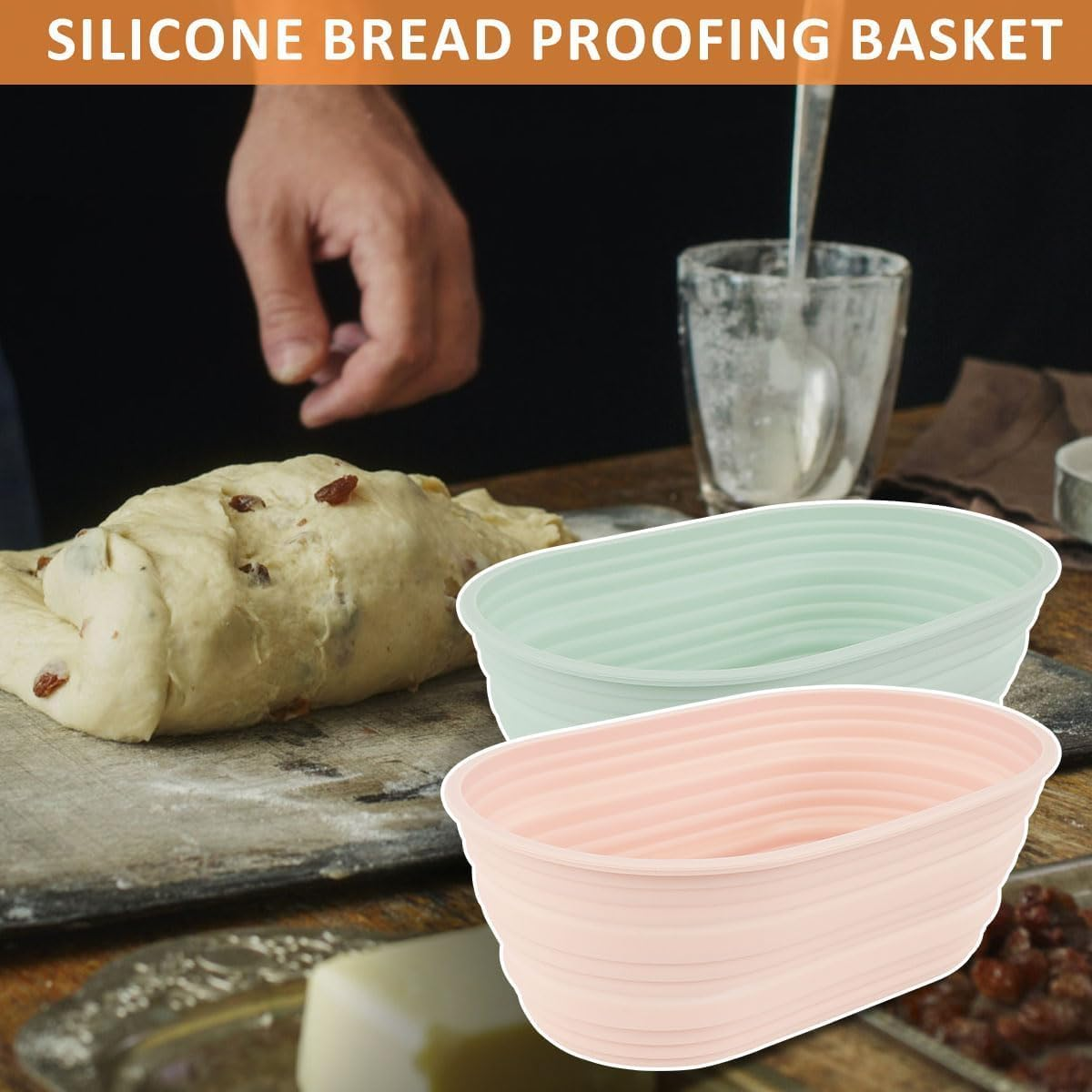 2Pcs Silicone Bread Proofing Basket (Oval 2), Oval Foldable Sourdough Bread, Baking Supplies, Dough Proofing Bowl Containers, Collapsible Bread Bowl image number 5