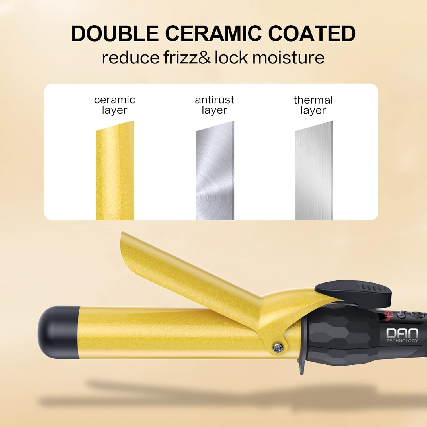 DAN Technology 1 1/4 Inch Tourmaline Ceramic Hair Curling Iron/Wand with LCD Screen, Suitable for Hair DIY, Hairdressing Beauty School, Hair Salon, Fast Heating, 60 Min Auto off (Gold Black) image number 5