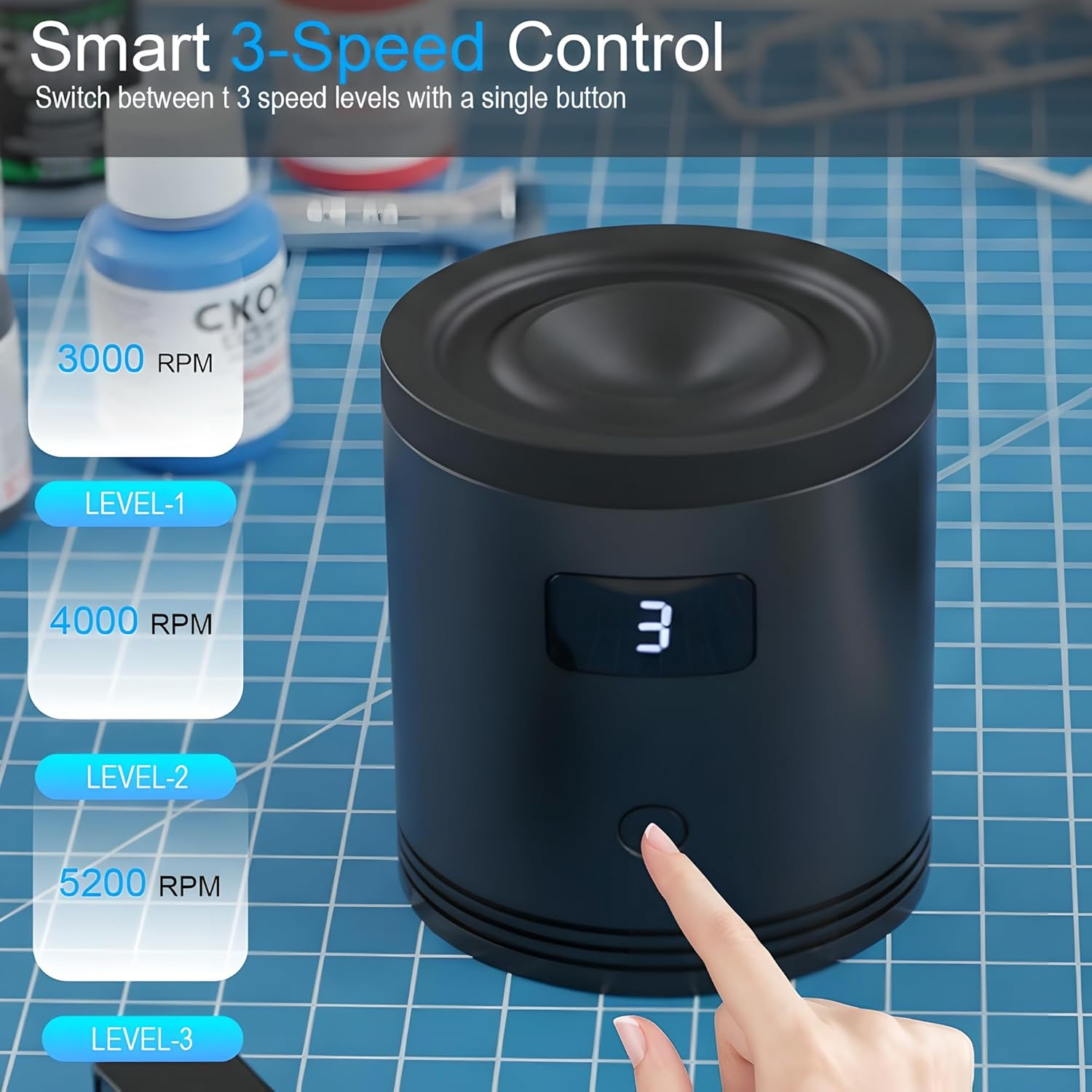 Cordless Vortex Paint Mixer丨With 3-Speed Adjustment & LCD Digital Display & Suction Cup Design, Mini Model Paints Shaker Mix Machine for Acrylic Paint Nail Polish Eyelash Adhesives（1000Mah）